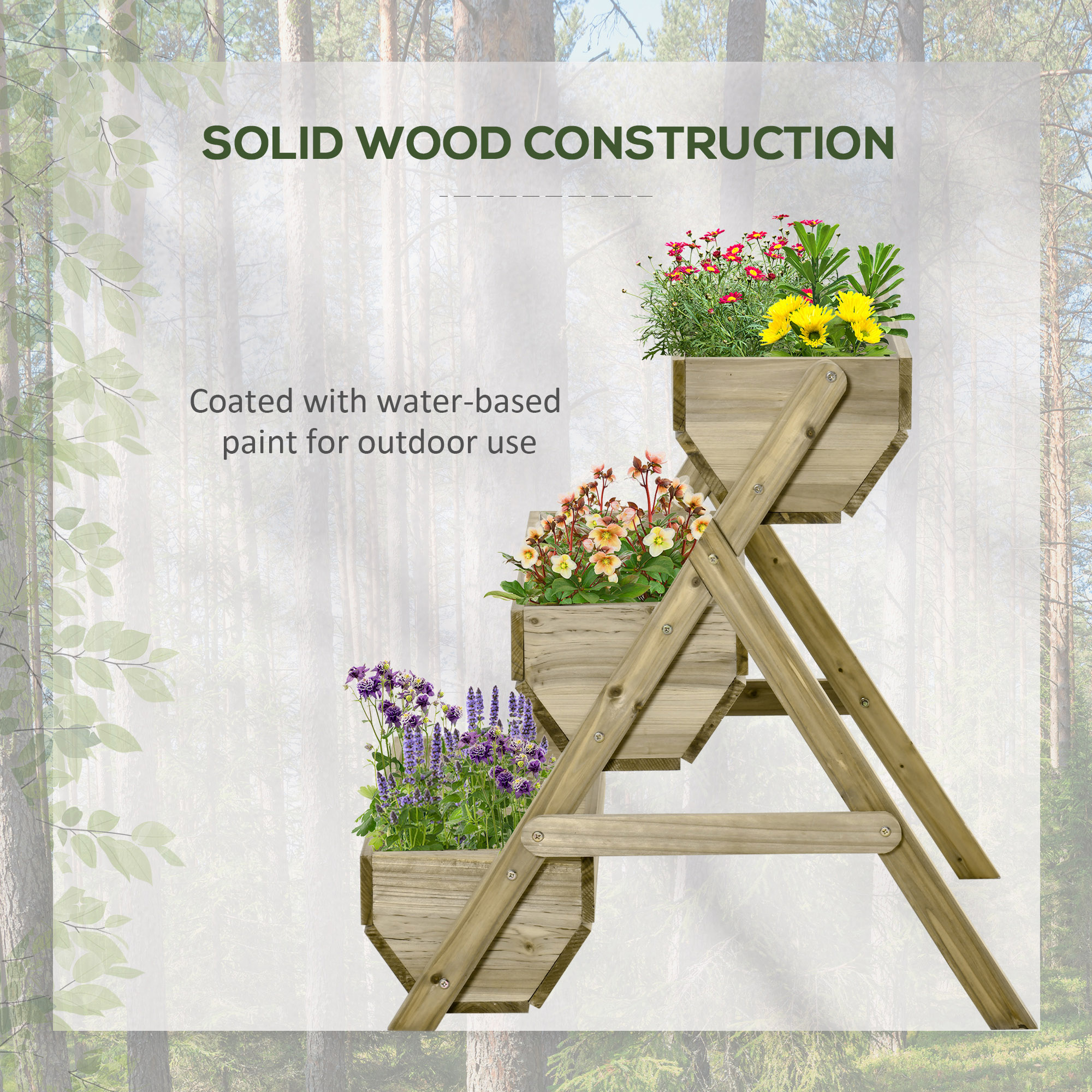 Outsunny 3 Tier Raised Garden Bed Wooden Elevated Planter Box Kit, 66L for Flower, Vegetable, Herb, 65x75x78cm, Green 6