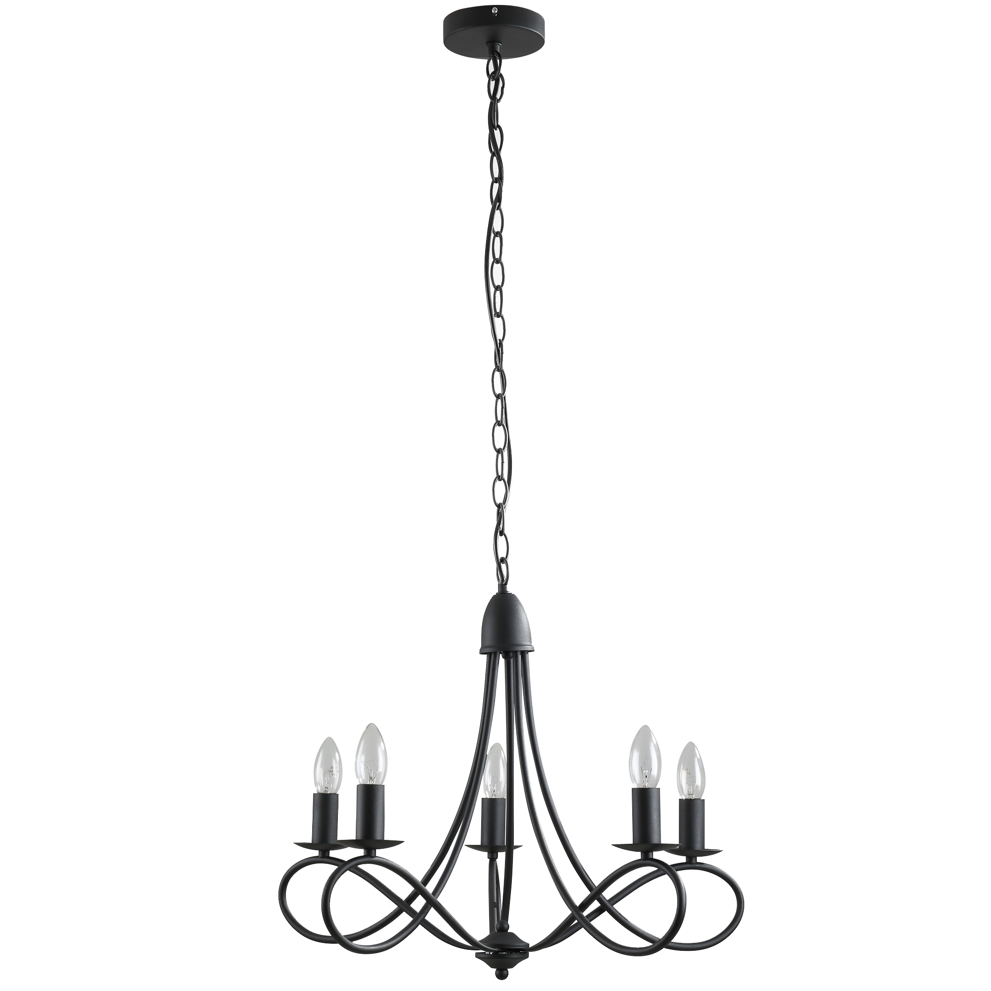 HOMCOM Lampadario Rustico In Acciaio Nero Intrecciato – 5 Luci Regolabili E14, Altezza Regolabile, Stile Country
