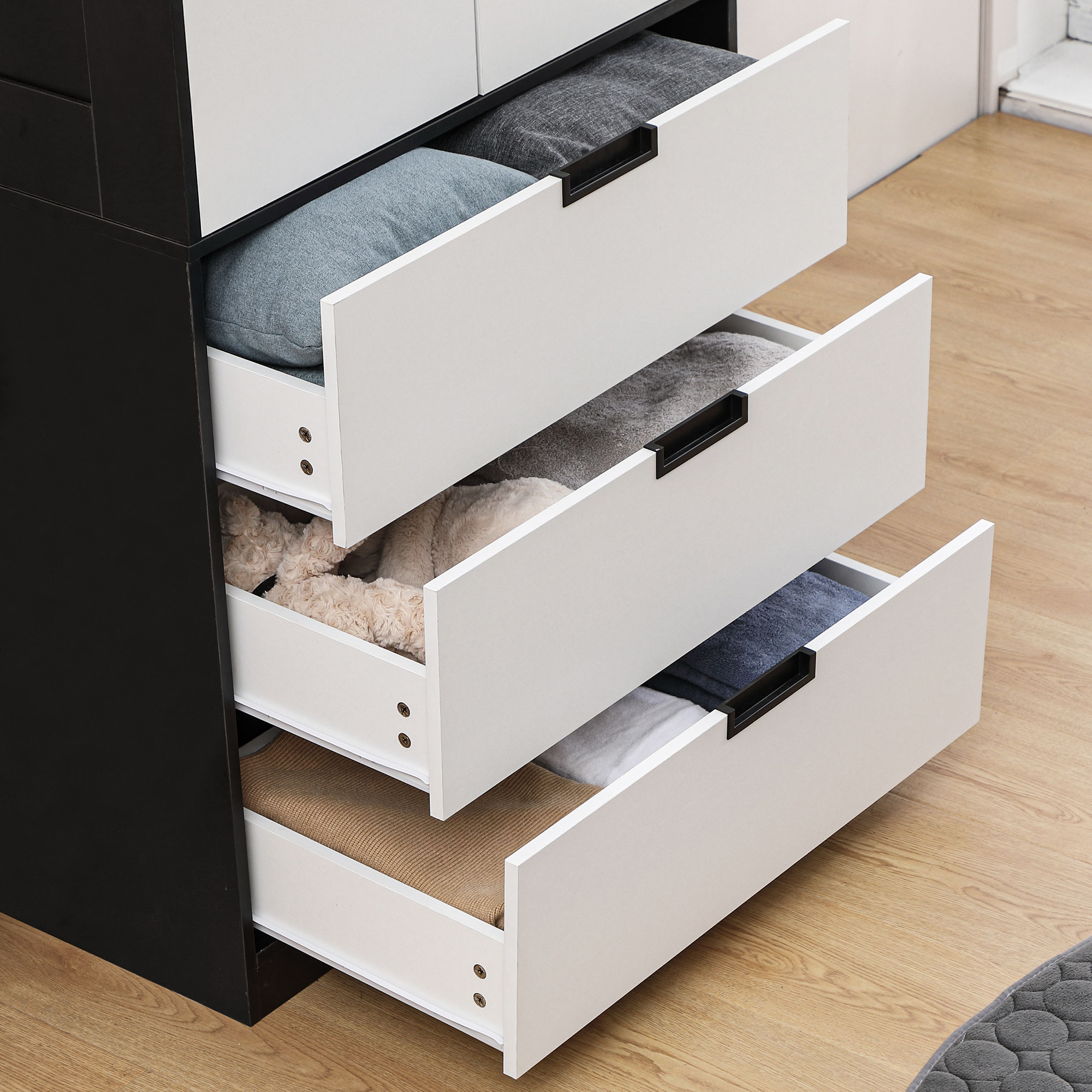 HOMCOM 2 Door Wardrobe, Modern Wardrobe with 3 Drawers and Hanging Rod for Bedroom, Black 7