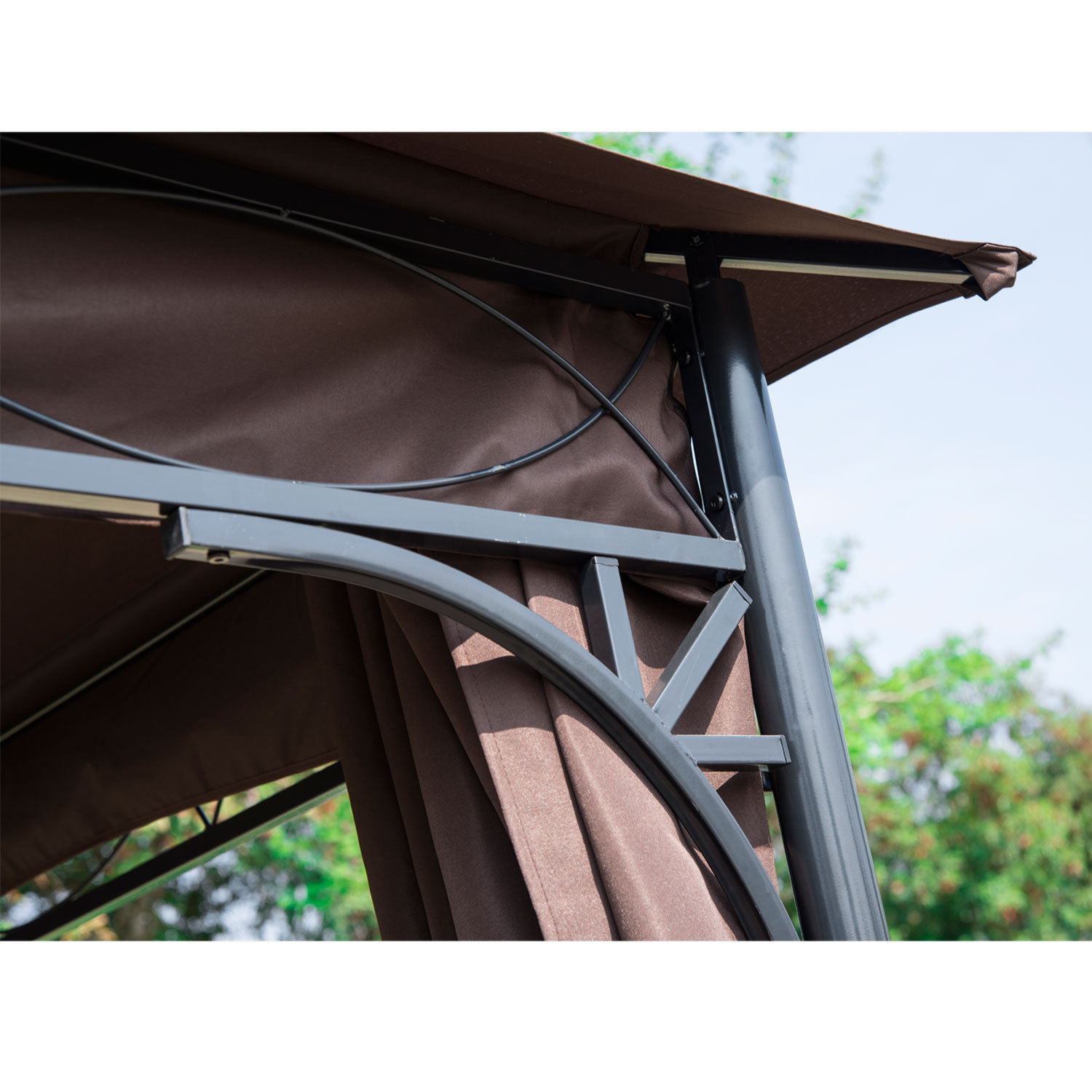 Outsunny 3 x 3(m) Garden Gazebo, Outdoor Gazebo Canopy Shelter with Curtains and Steel Frame for Lawn, Yard and Deck, Coffee 8