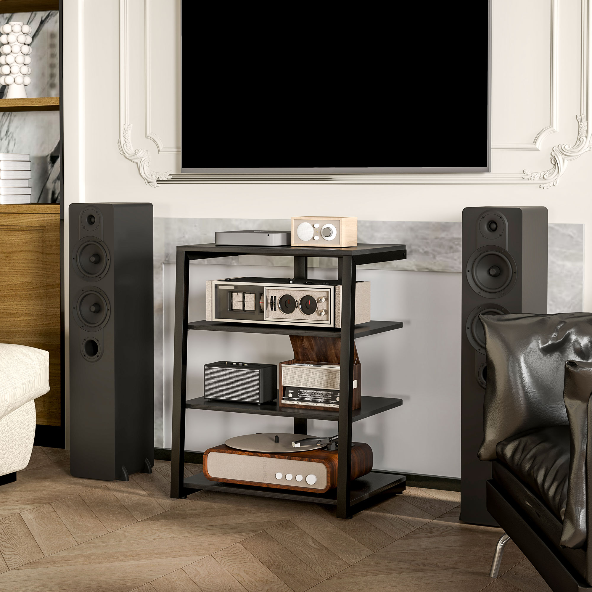 HOMCOM HiFi Stand, with Four Storage Shelves Black 8