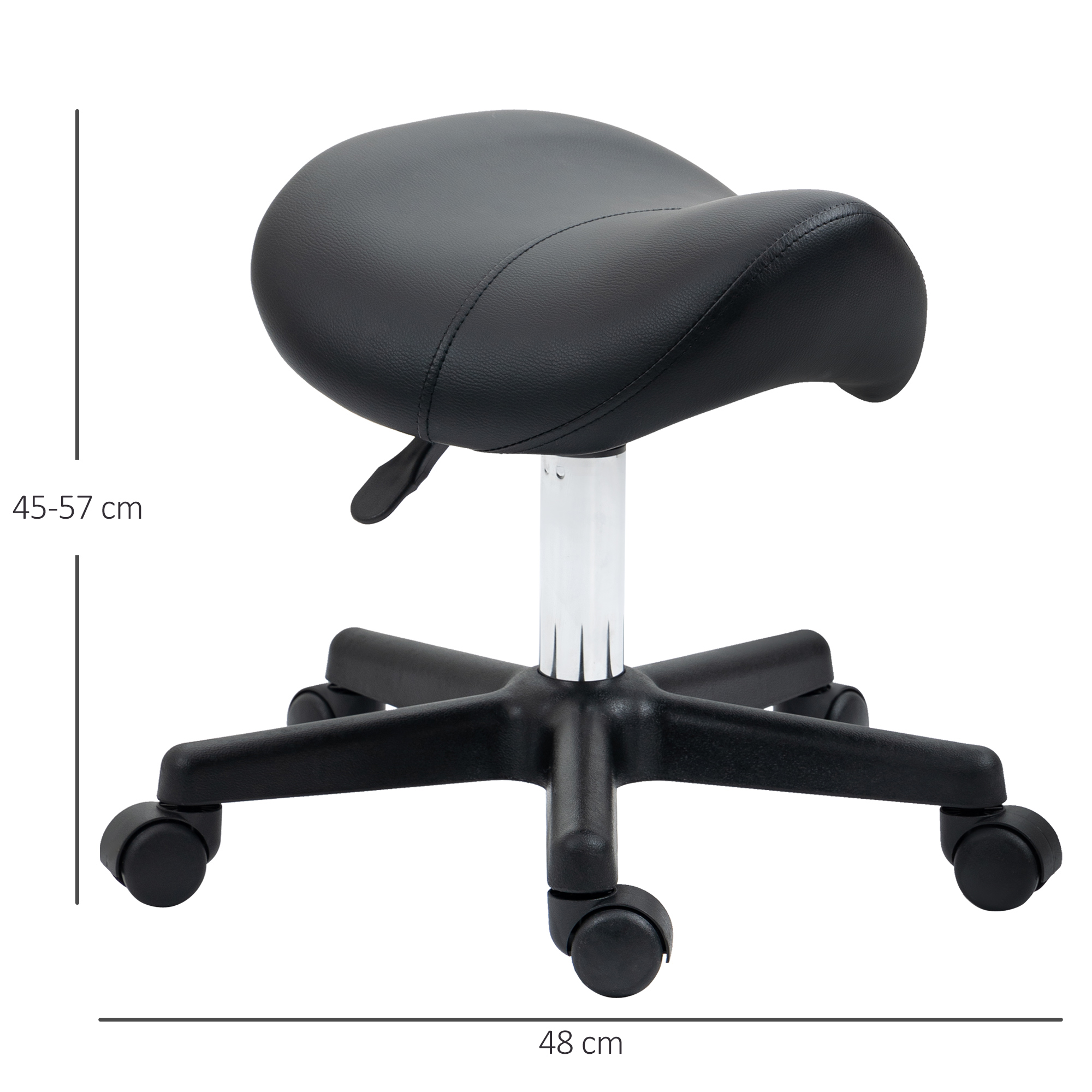 HOMCOM Saddle Stool, PU Leather Adjustable Rolling Salon Chair with Steel Frame for Massage, Spa, Beauty and Tattoo, Black 3