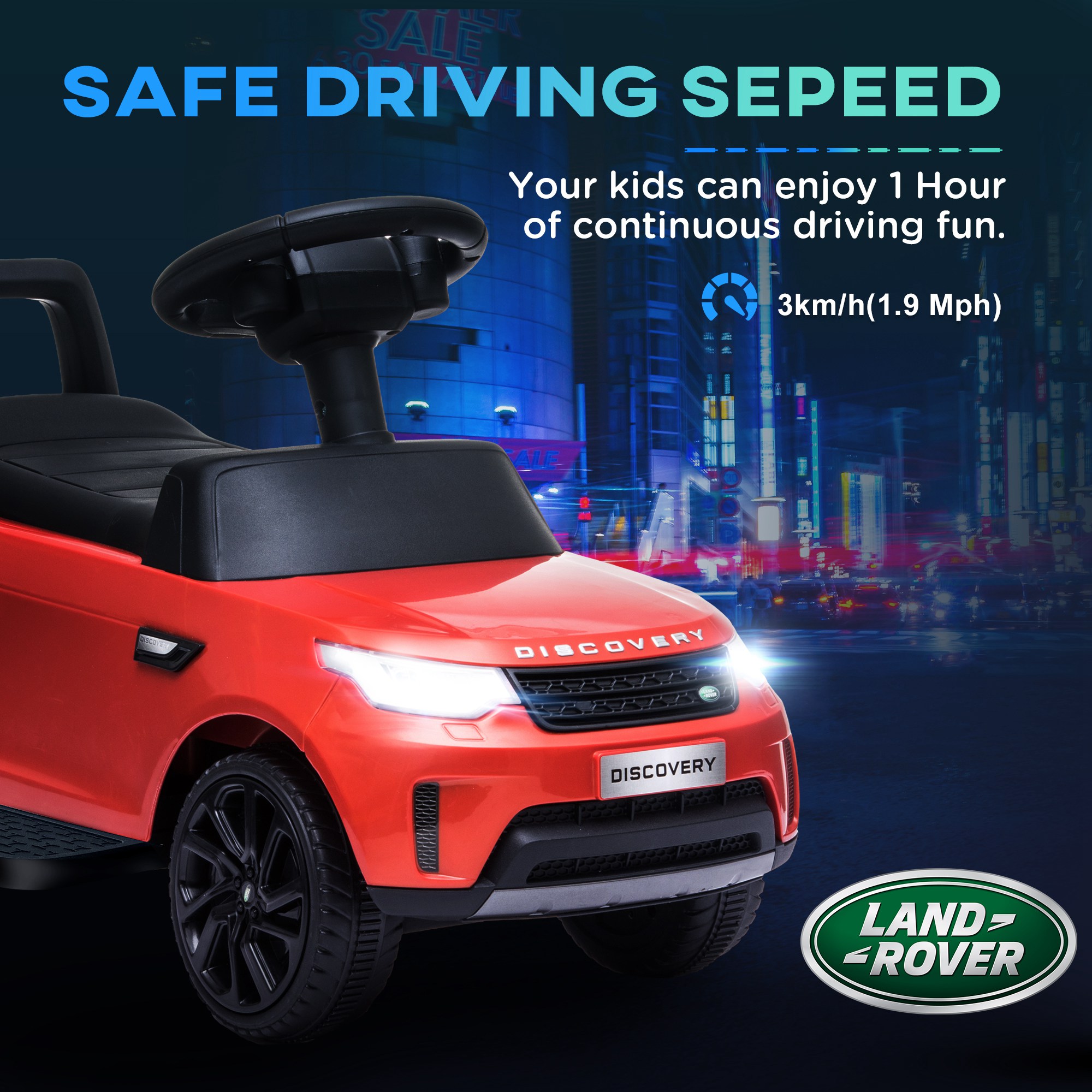 AIYAPLAY 2-in-1 Land Rover Licensed 6V Kids Electric Ride On Car, Sliding Car w/ Headlights, Music, for 18-60 Months, Red 7