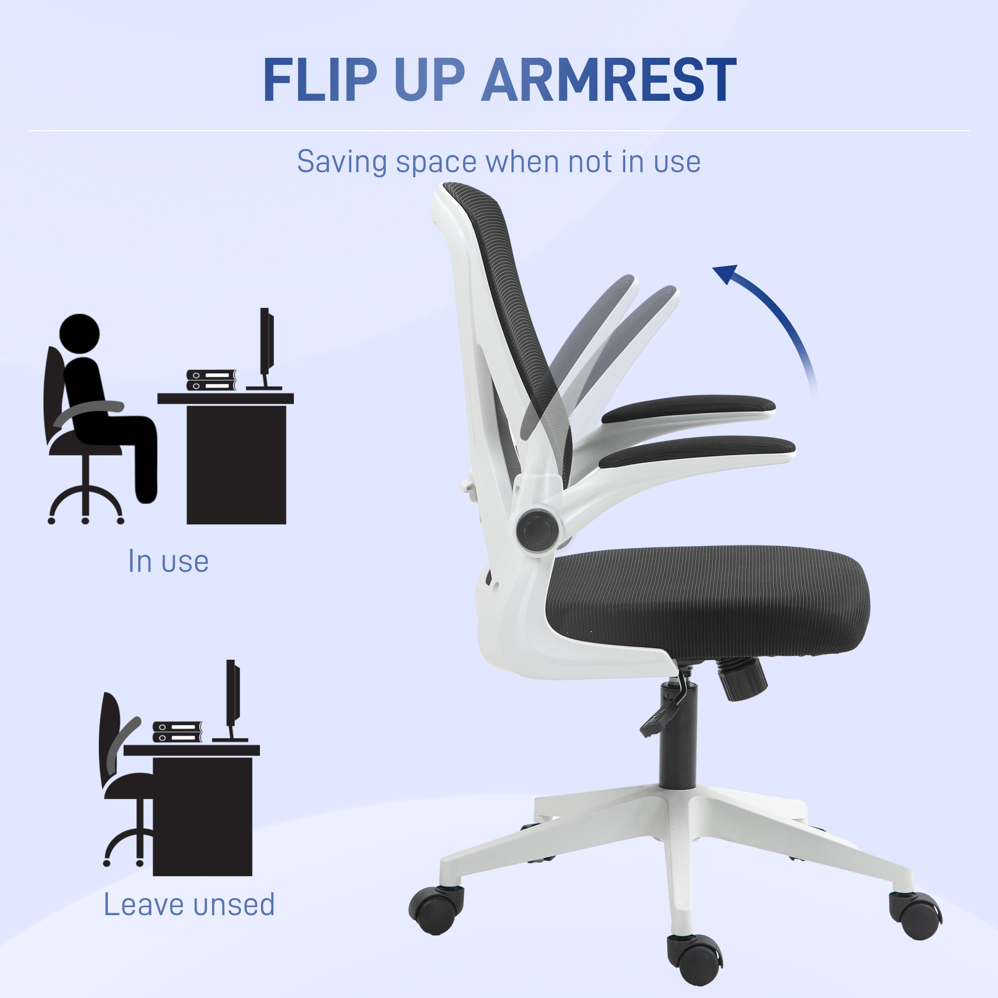 Vinsetto Mesh Back Office Chair, with Flip-Up Arms Black and White 6