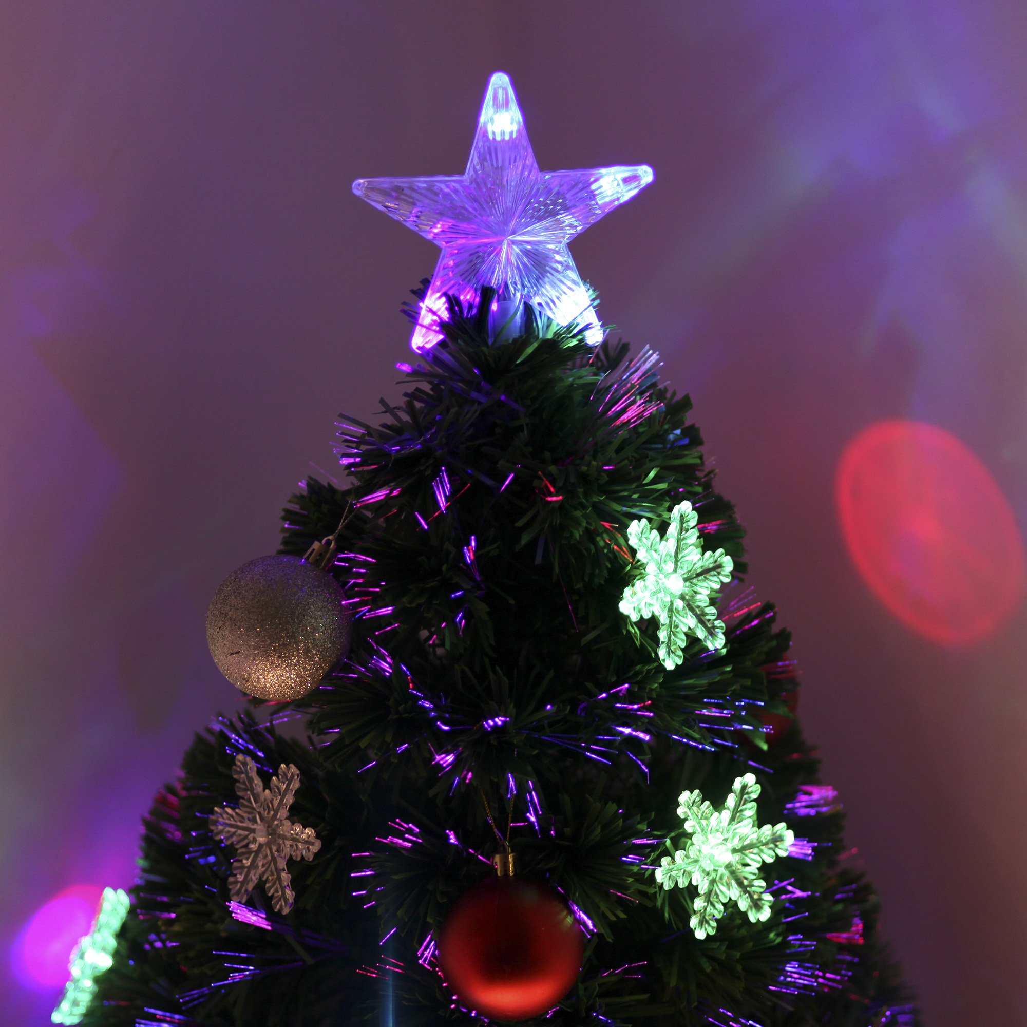 HOMCOM 3FT Green Fibre Optic Artificial Christmas Tree Xmas Colourful LED Scattered Tree with Snowflakes Ornaments Fireproofing 8