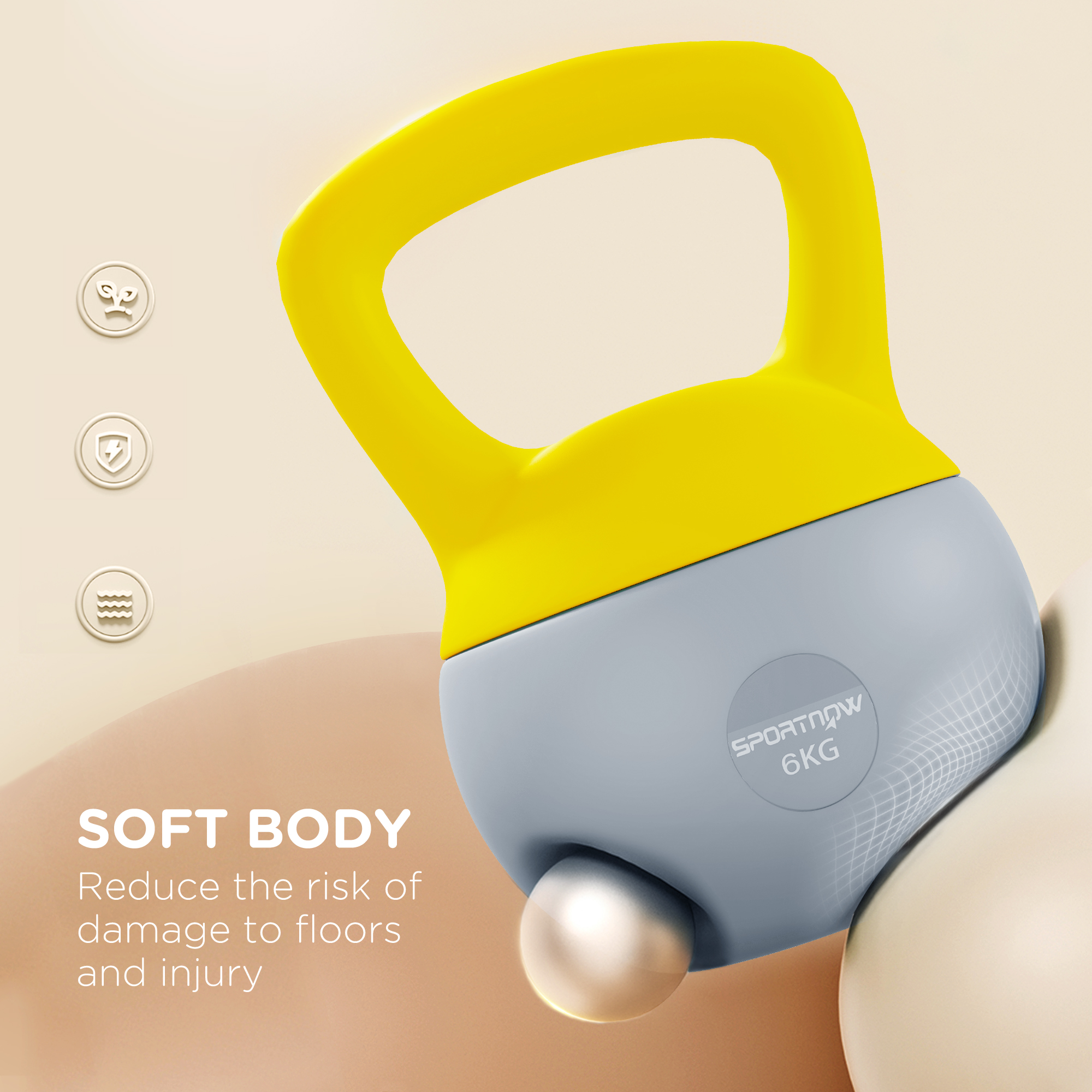 SPORTNOW 6KG Soft Kettlebell, Kettlebell with Non-Slip Handle for Home Gym, Weight Lifting, Strength Training, Yellow/Grey 4