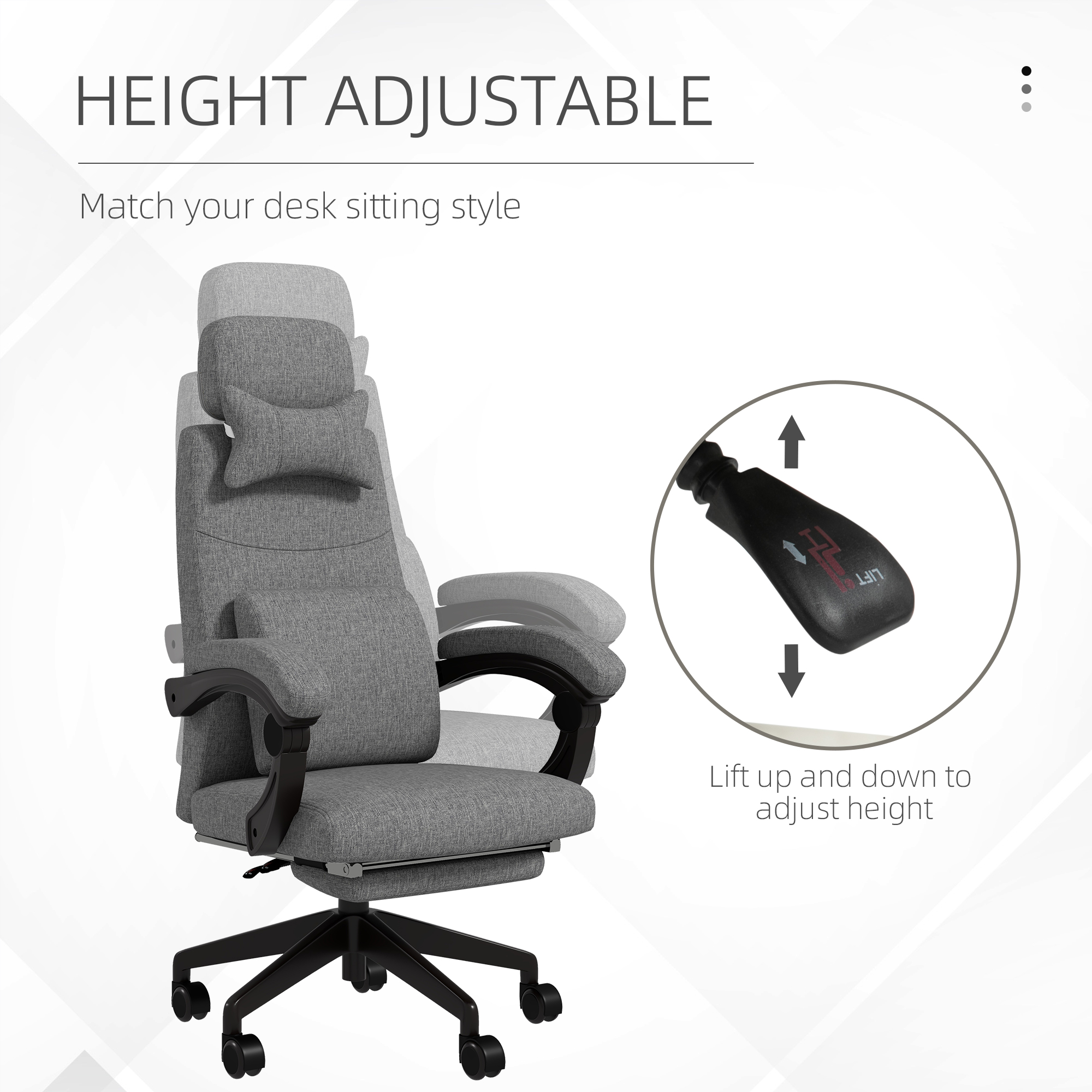 Vinsetto Linen-Look Office Chair, with 160° Reclining Back and Footrest Grey 4