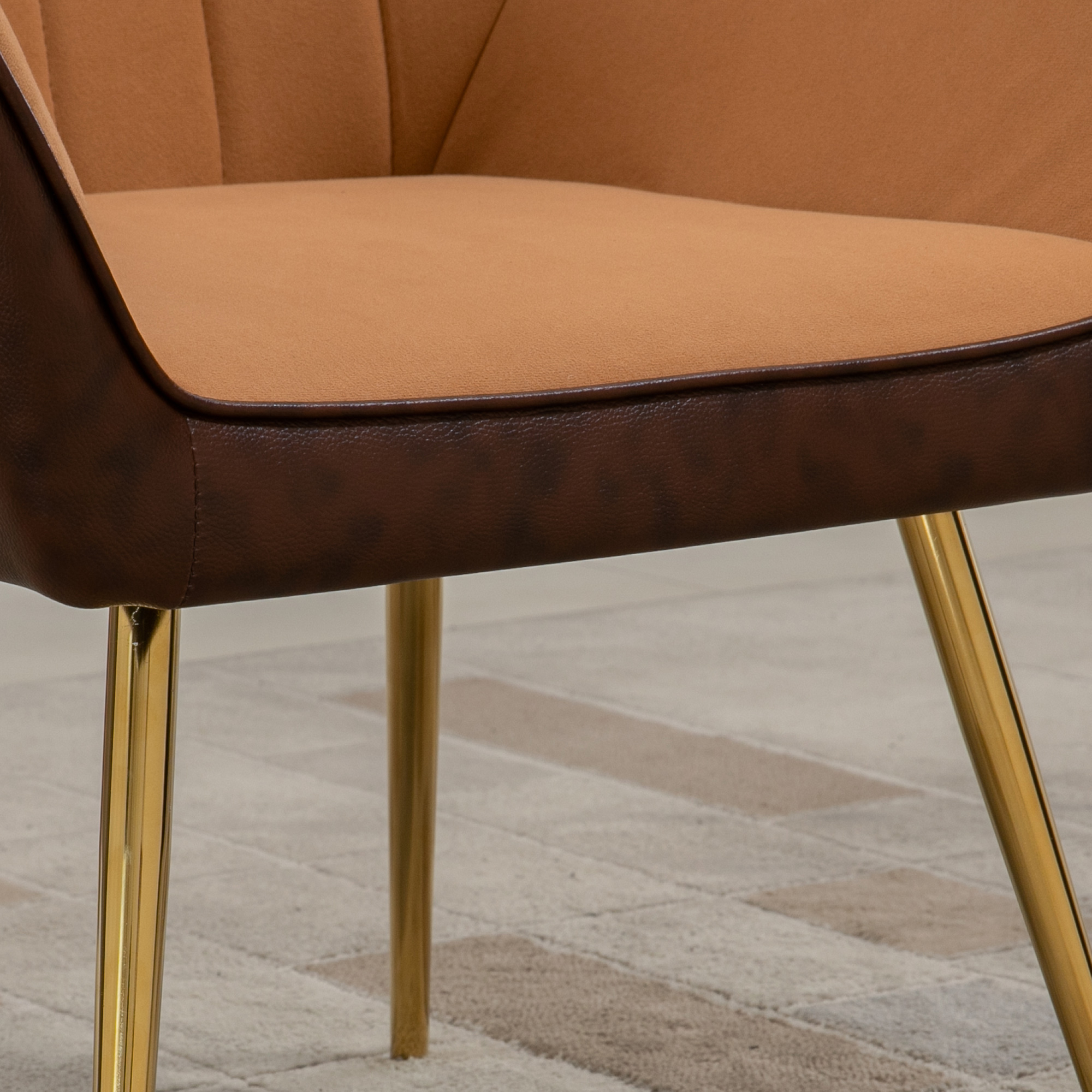 HOMCOM Velvet Armchairs, Upholstered Accent Chairs with Golden Steel Legs, Modern Vanity Chairs for Living Room and Bedroom, Light Brown 7