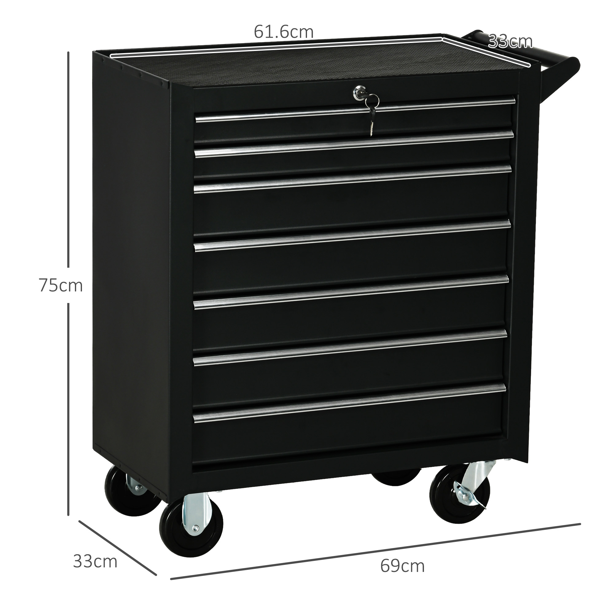 DURHAND 7-Drawer Tool Box on Wheels, Lockable Tool Cabinet with EVA Pat & Ball Bearing, Matte Black 3