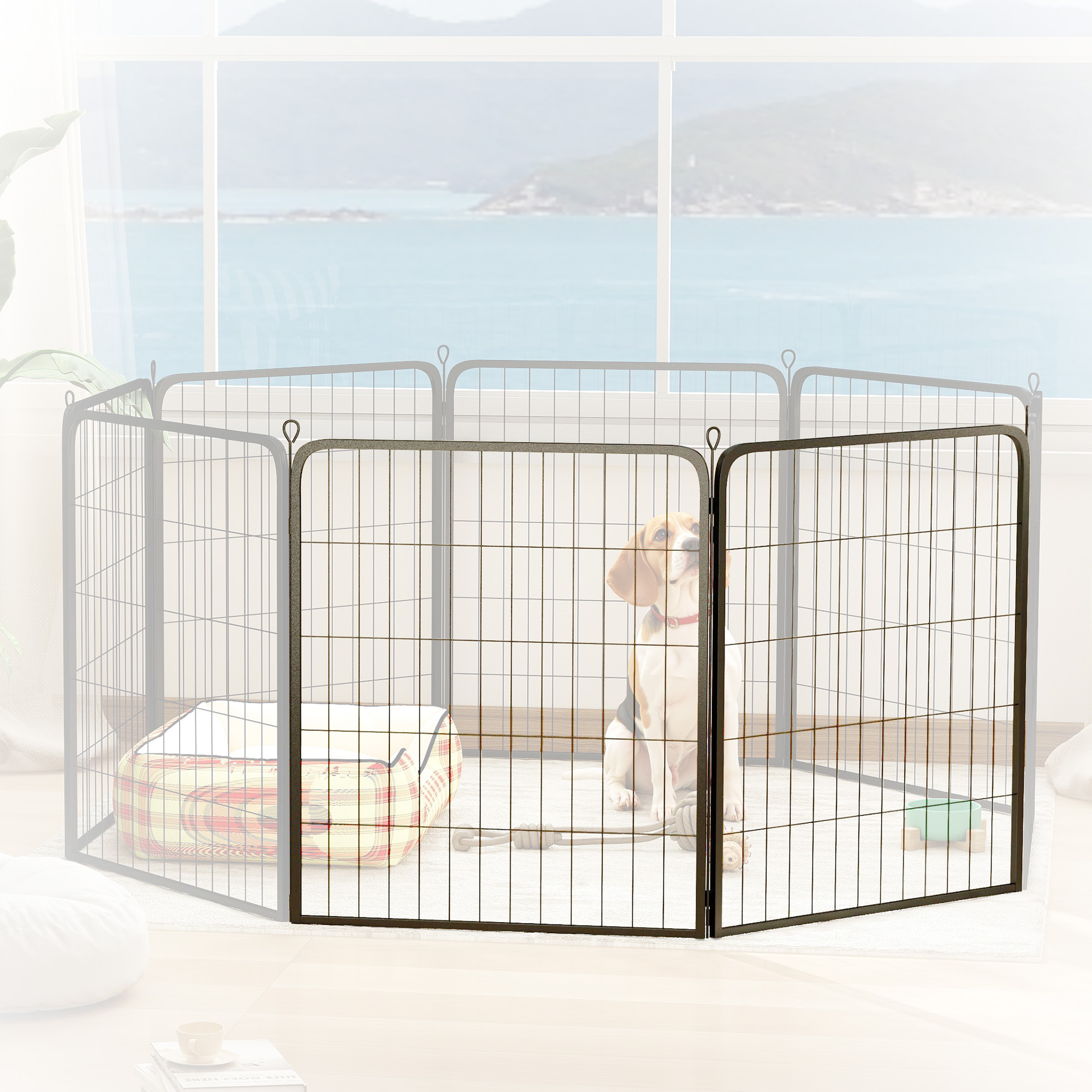 PawHut Two-Piece Dog Pen Expansion Pack for Small Dogs, 60cm Tall Animal Pen with Three Connecting Stakes