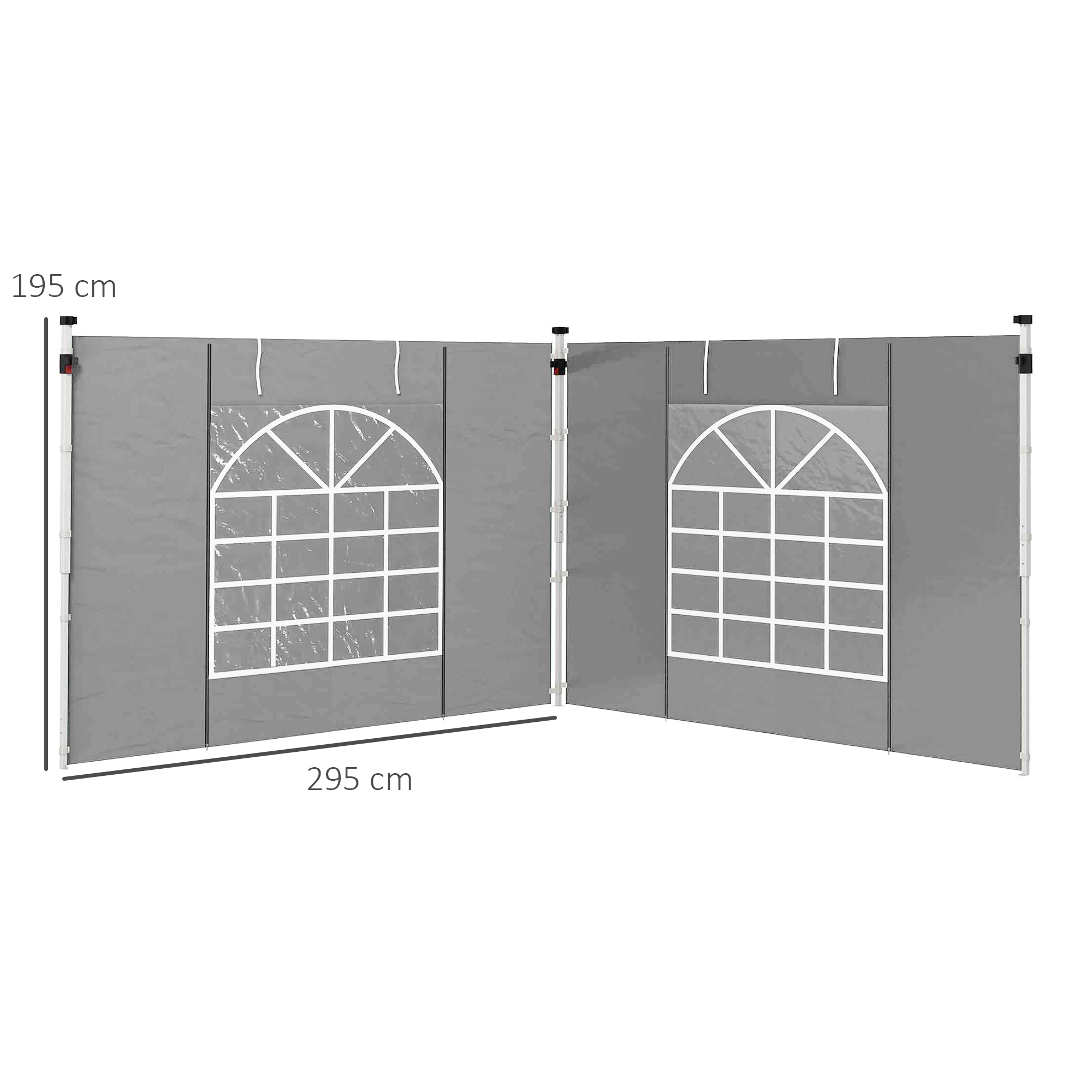 Outsunny Gazebo Side Panels, 2 Pack Sides Replacement, for 3x3(m) or 3x6m Pop Up Gazebo, with Windows and Doors, Light Grey 3