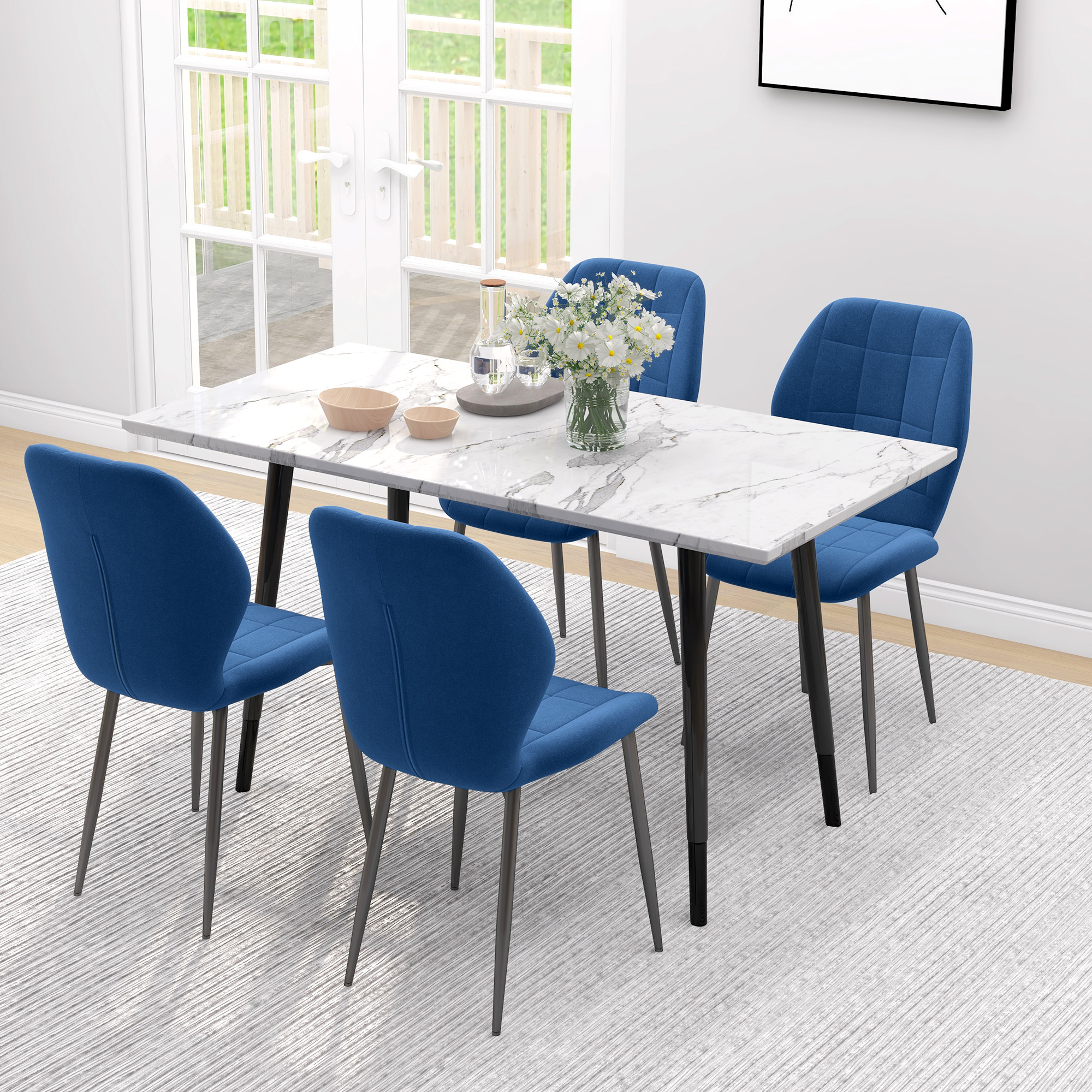 HOMCOM Set of Four Velvet Relaxed Tub Dining Chairs Dark Blue 7
