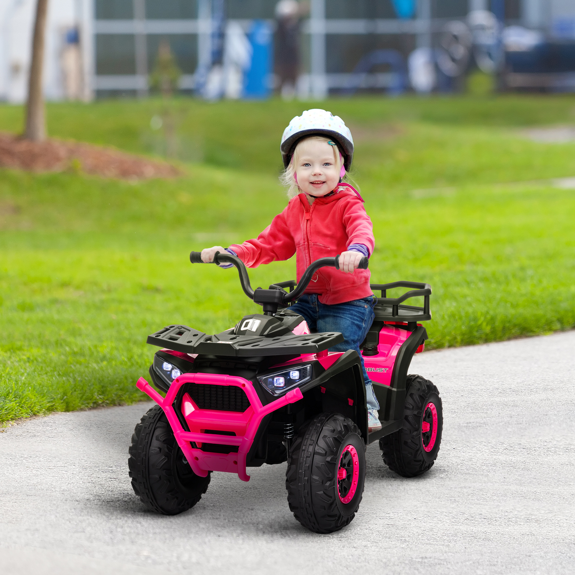 AIYAPLAY 12V Kids Electric Ride on ATV, Battery-Powered Quad Bike w/ Spring Suspension, Forward Backward, Storage Basket, Pink 2