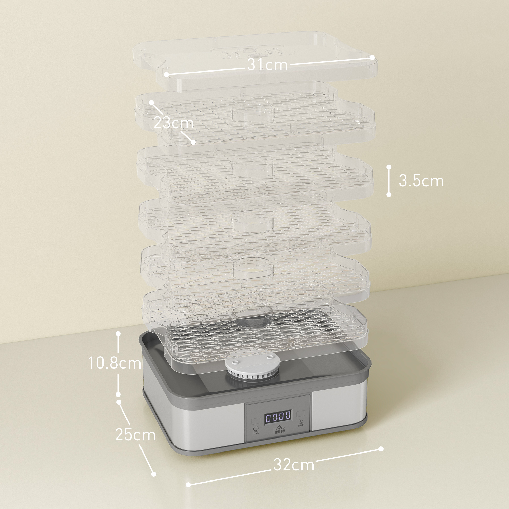 HOMCOM 5 Tier Food Dehydrator, 245W Stainless Steel Food Dryer Machine with Adjustable Temperature, Timer and LCD Display for Drying Fruit, Meat, Vegetable, Jerky and Pet Treat, Grey 3