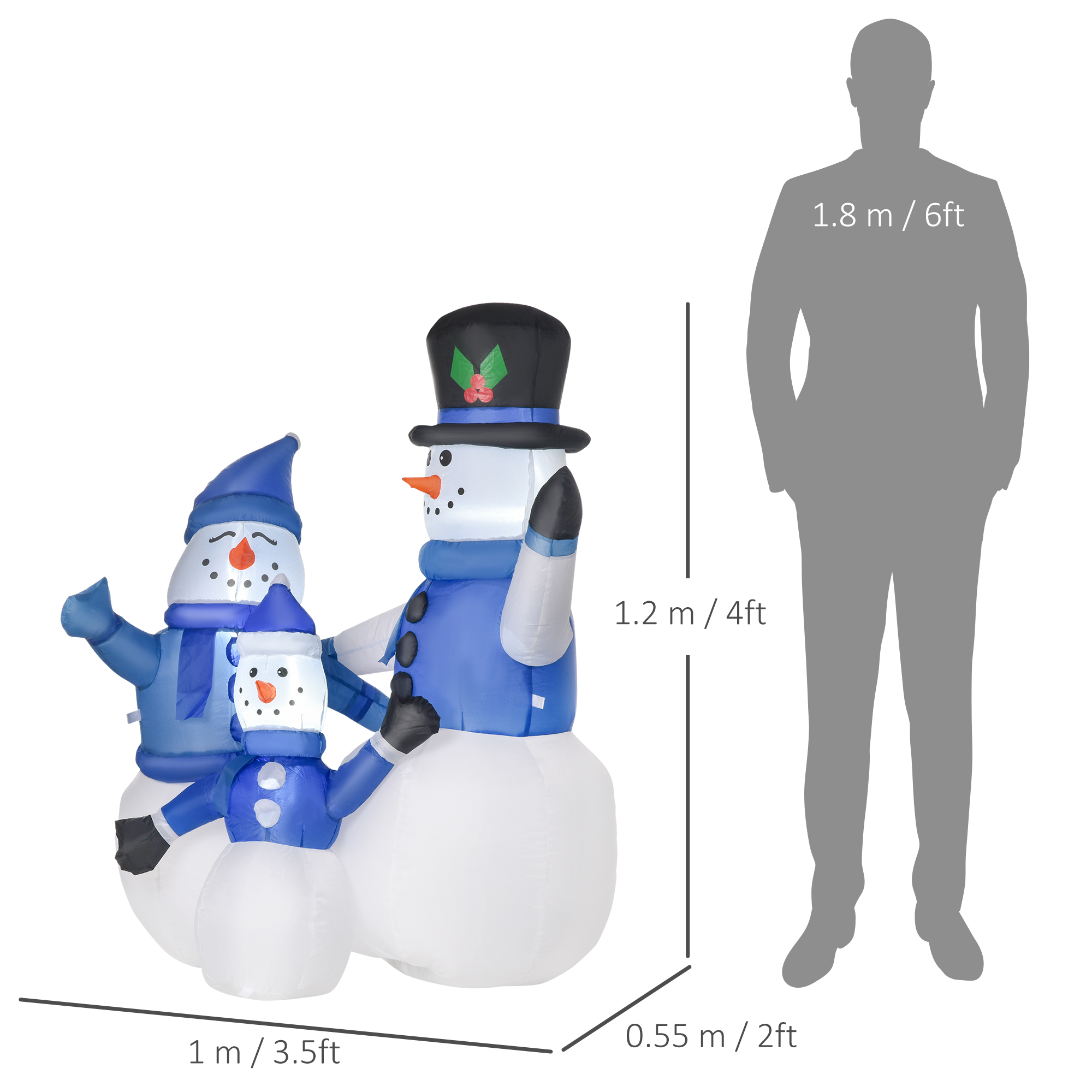 HOMCOM 4ft Inflatable Christmas Snowmen Family Xmas LED Outdoor Indoor Holiday Decorations Yard 3