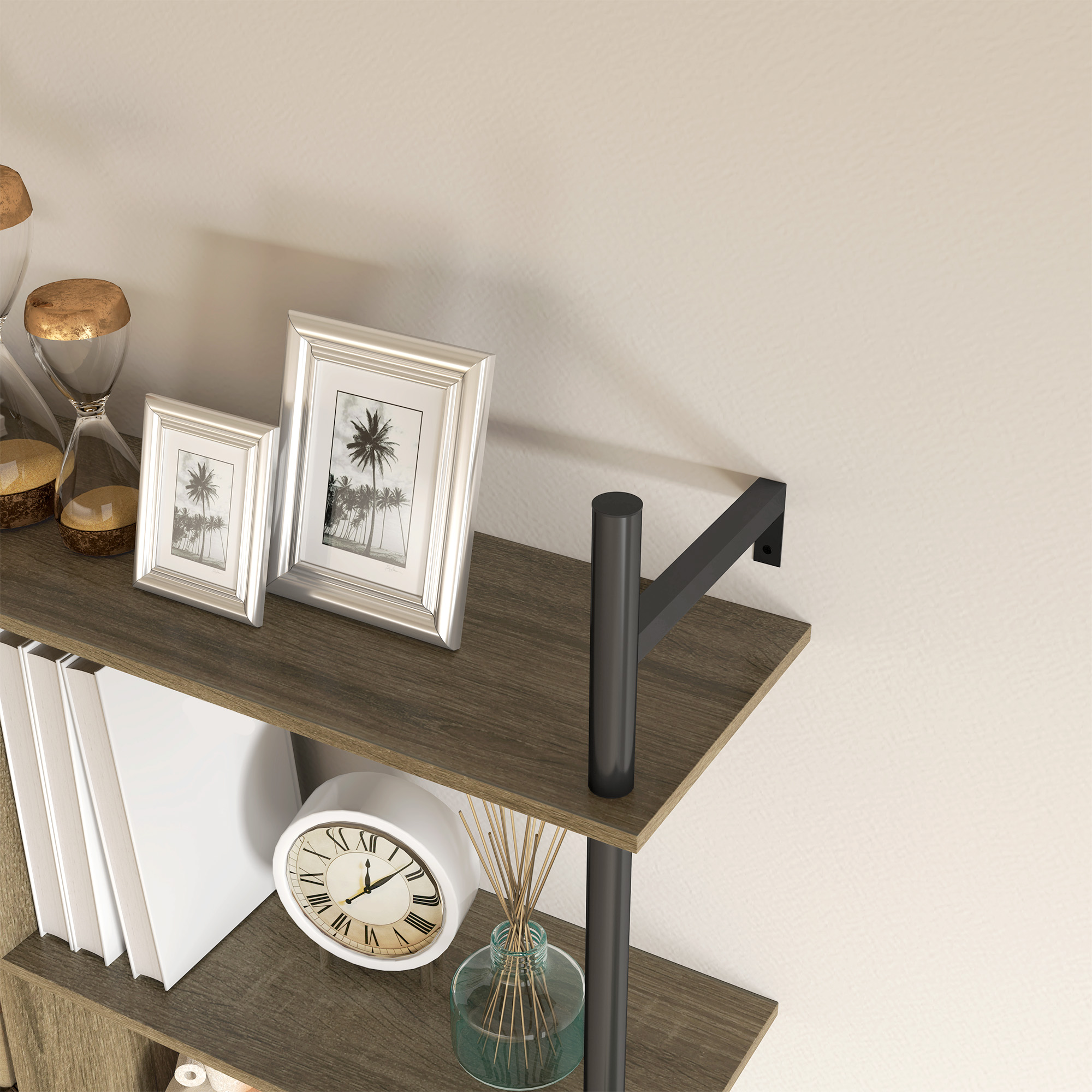 HOMCOM Three-Tier Floating Shelf Grey Wood Effect 8