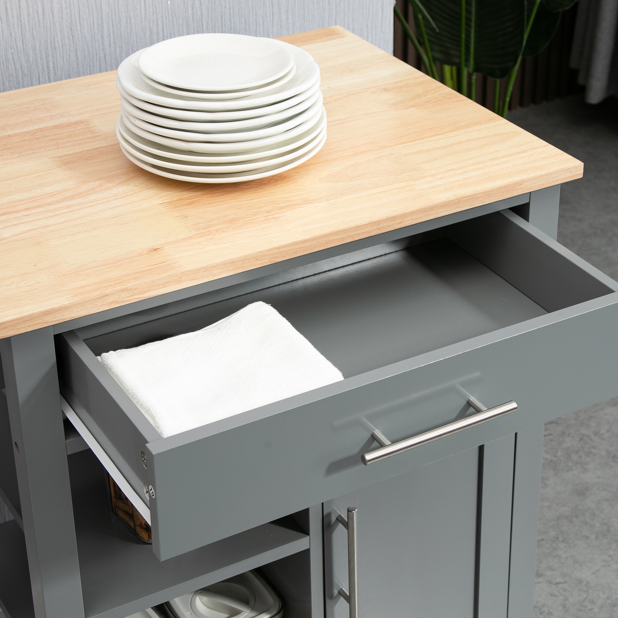 HOMCOM Compact Kitchen Trolley Utility Cart on Wheels with Open Shelf & Storage Drawer for Dining Room, Kitchen, Grey 9
