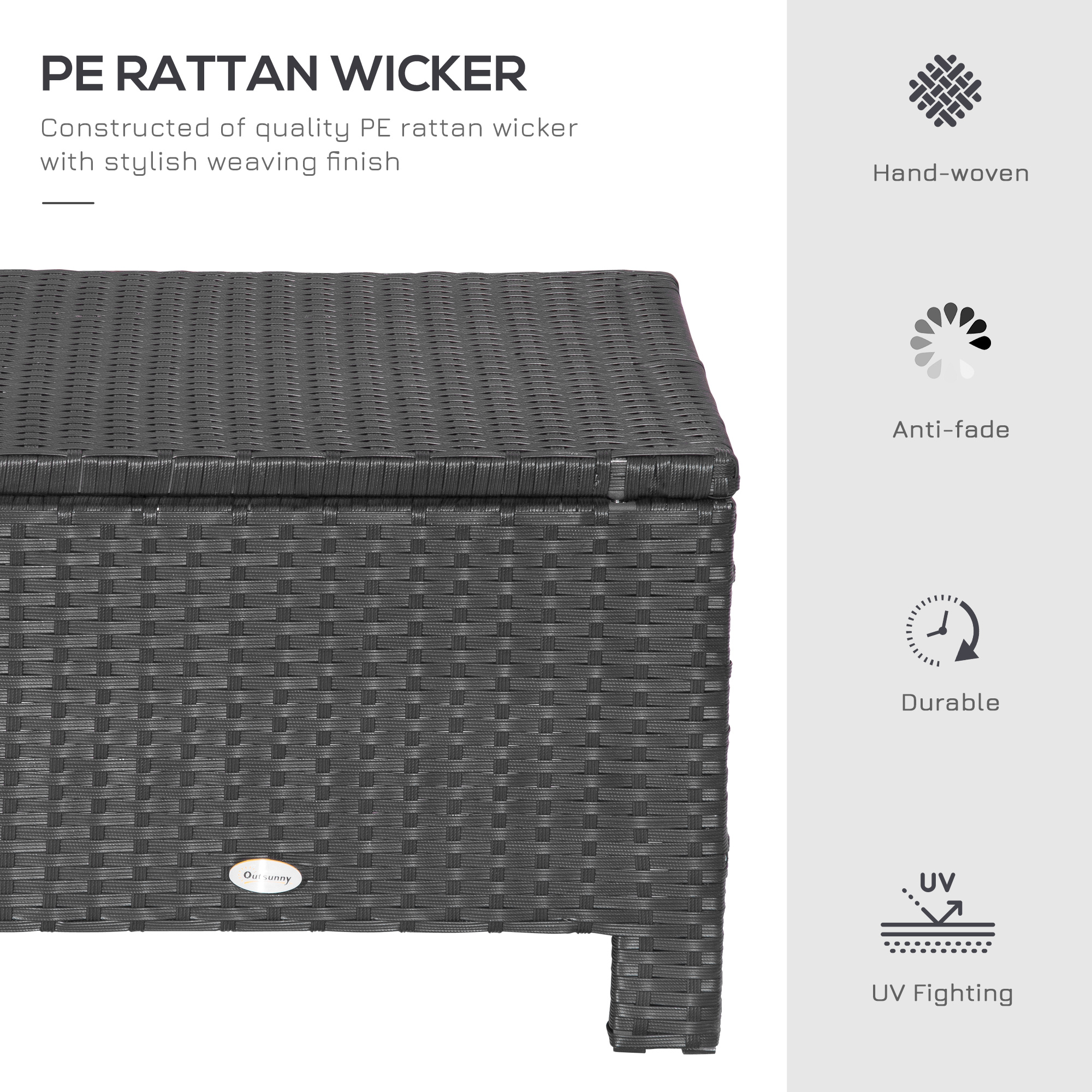 Outsunny Rattan Footstool Wicker Ottoman with Padded Seat Cushion Outdoor Patio Furniture for Garden Poolside Living Room, 50 x 50 x 35 cm, Black 4