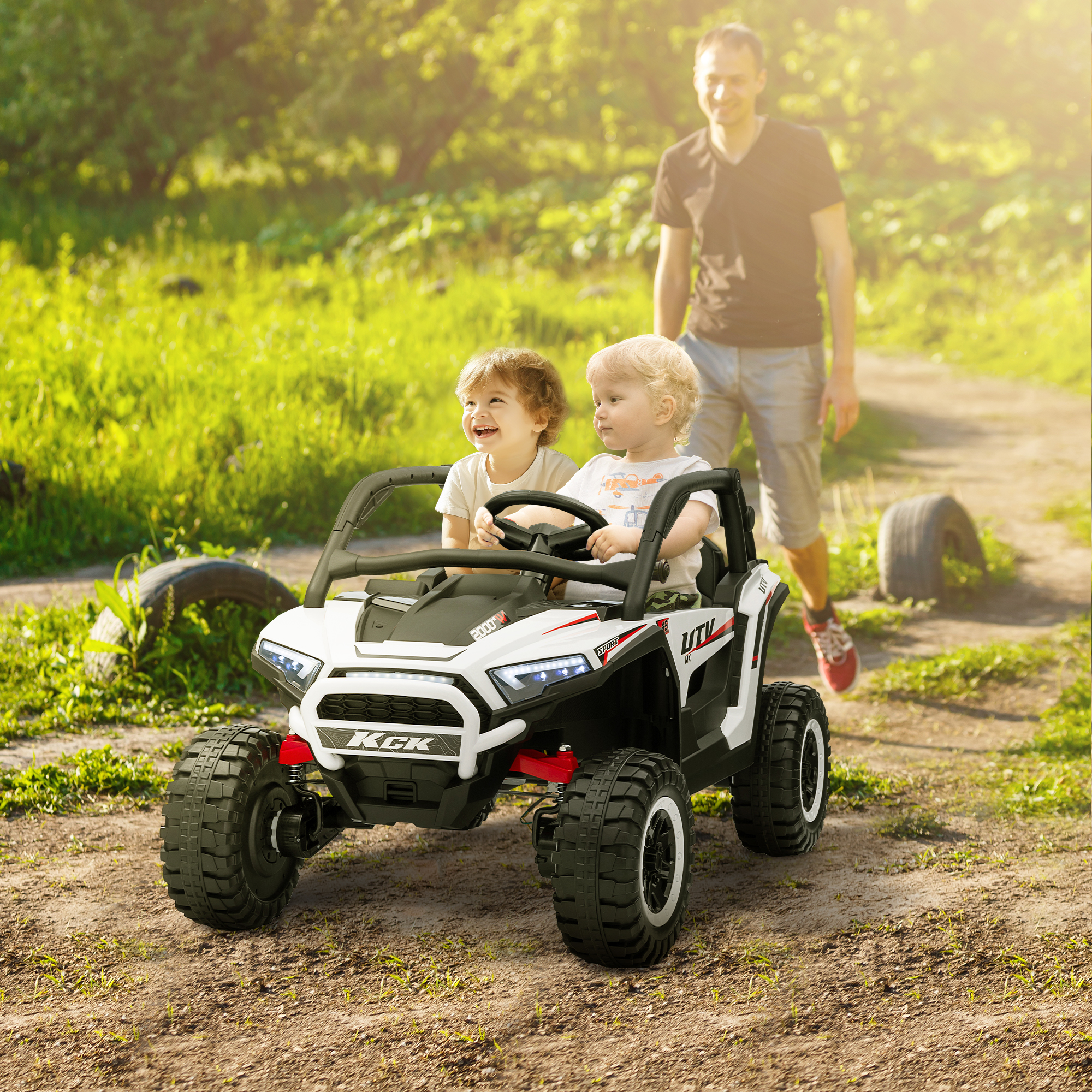 AIYAPLAY 2 Seater 24V 7AH Ride on Truck, Battery Powered Electric Ride On Car w/ Remote, Suspension, 3 Speeds, White 2