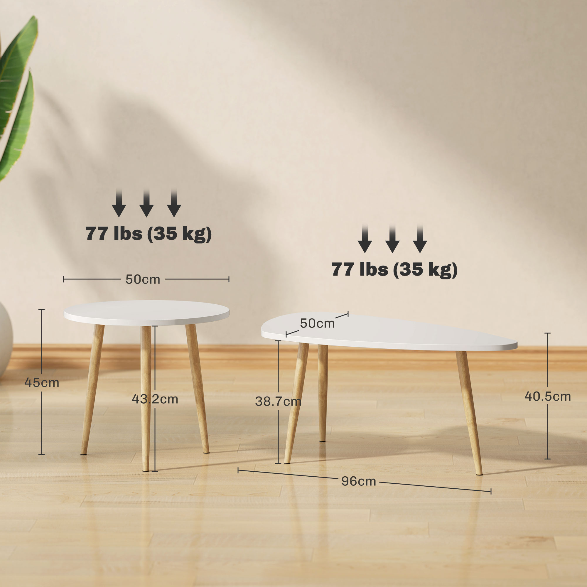 HOMCOM Set of Two Scandinavian-Style Coffee Tables White 3