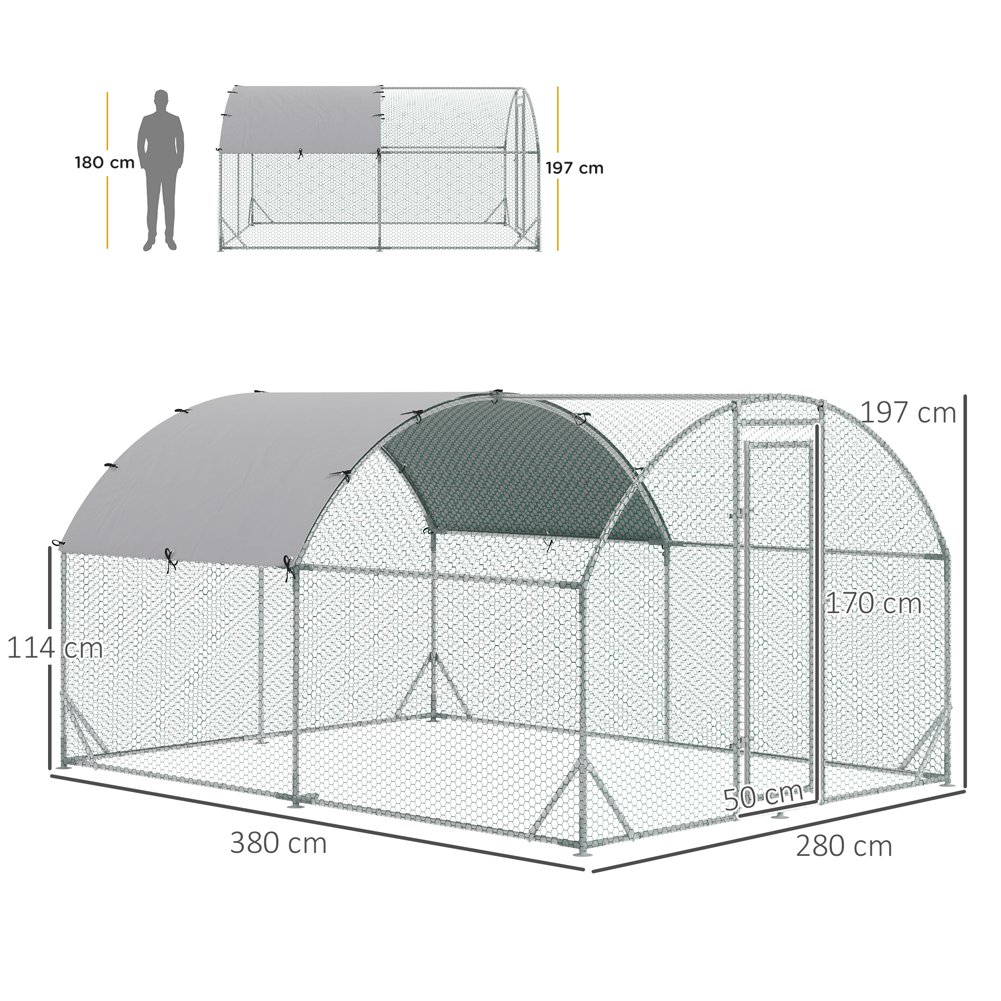 PawHut Walk In Chicken Run Galvanised Chicken Coop Hen Poultry House Cage Pet Playpen Garden with Water-Resist Cover, 2.8 x 3.8 x 2m 3
