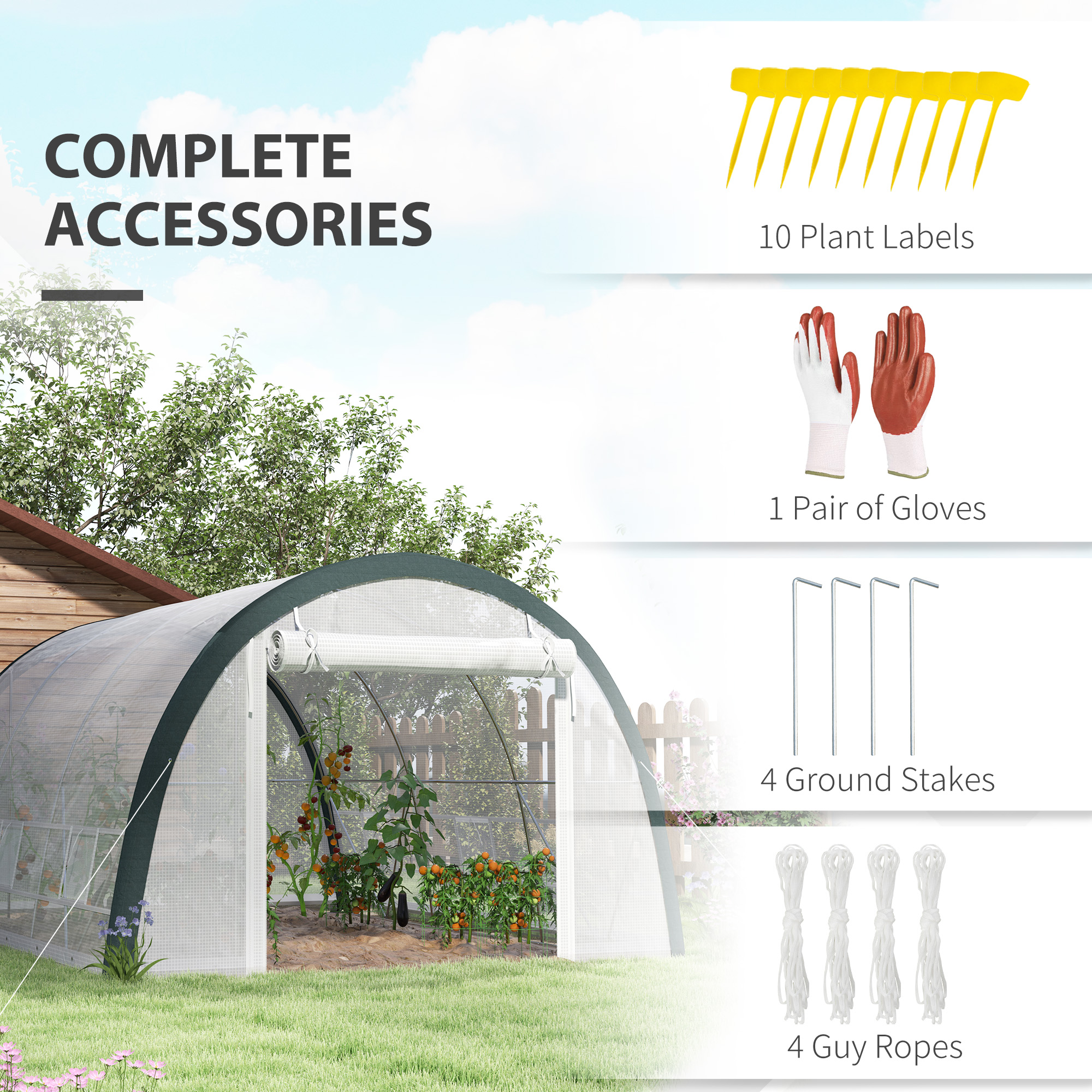 Outsunny 4 x 3(m) Walk-In Tunnel Greenhouse, with Accessories White 8