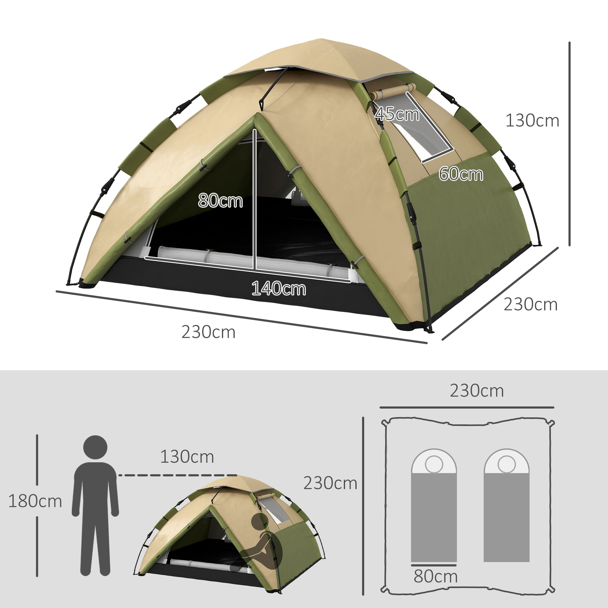 Outsunny Two-Man One Room Camping Tent, with Accessories Dark Green 3
