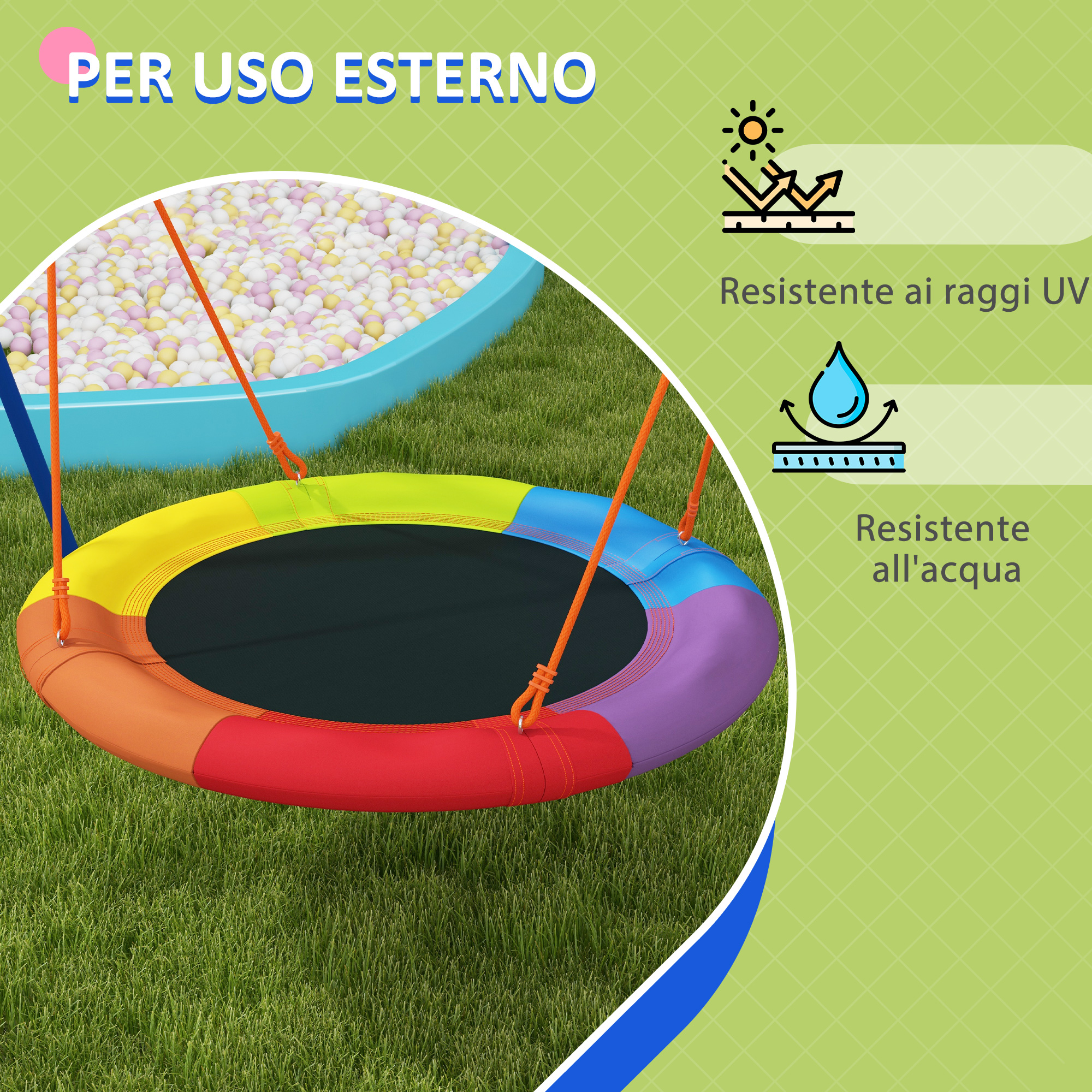 Outsunny Altalena Per Bambini 4-in-1 Con 2 Altalene, 1 Aliante Doppio E Scivolo – Telaio In Acciaio, Per Esterni, Fino A 5 Bambini