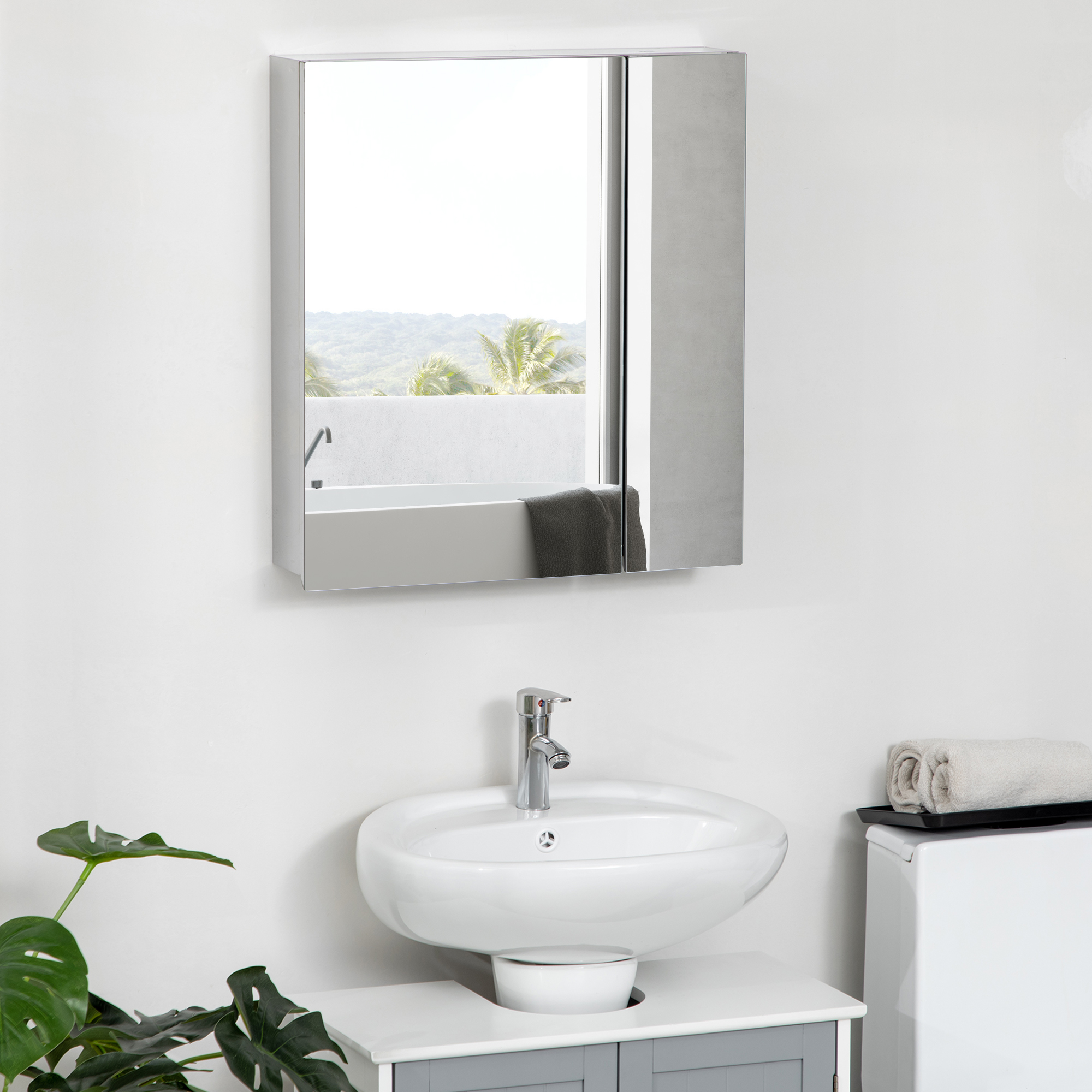 kleankin Bathroom Mirror Cabinet, Wall Mounted Medicine Cabinet with Hinged Door, Storage Shelves for Laundry Room 8