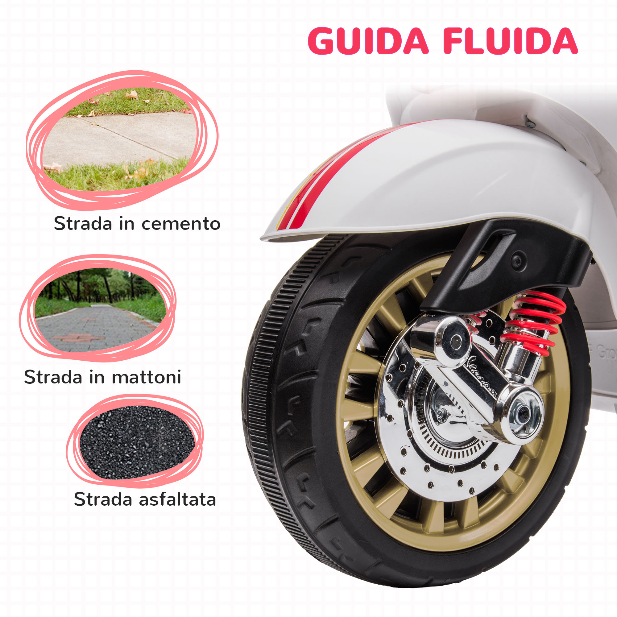 AIYAPLAY Moto Elettrica per Bambini 3-6 Anni Licenza Honda con Fari, Musica e Rotelle, Moto Giocattolo in PP e Metallo, 107x46x75 cm, Rosso