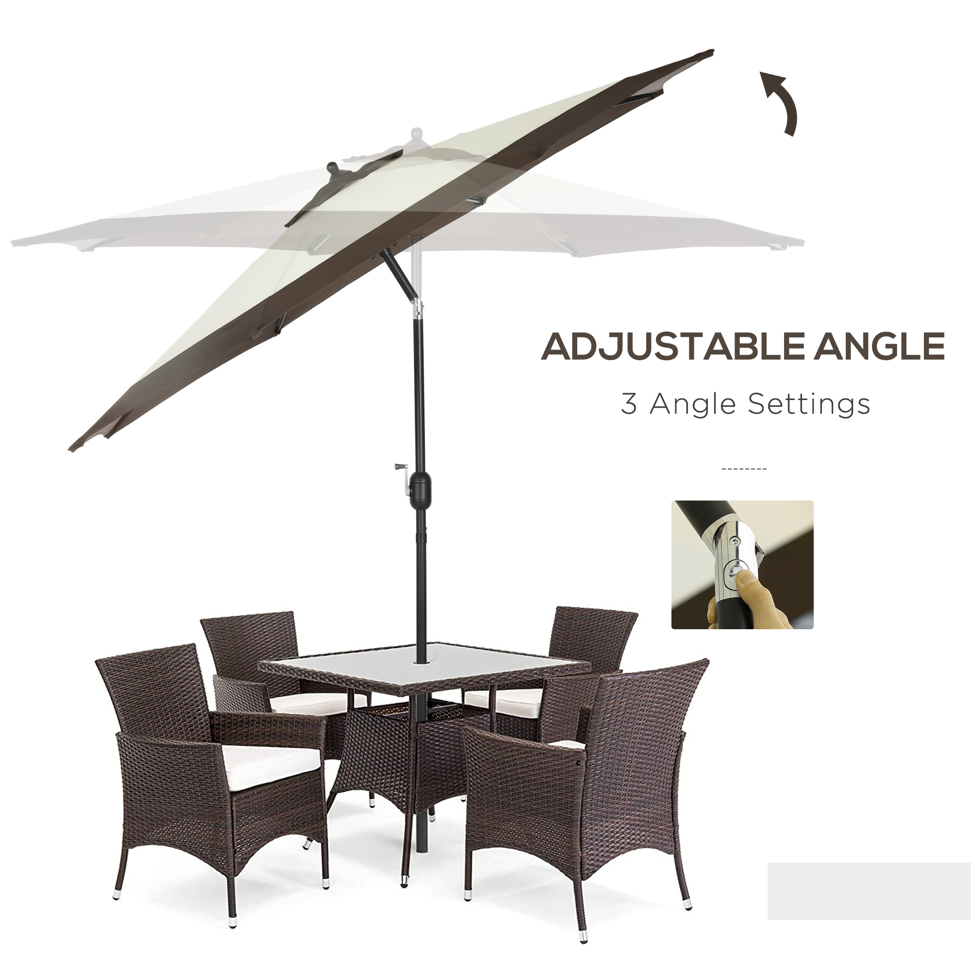 Outsunny 2.7m Garden Parasol Umbrella with 8 Metal Ribs, Tilt and Crank, Outdoor Sunshades for Garden, Patio, Beach, Yard, Coffee 4