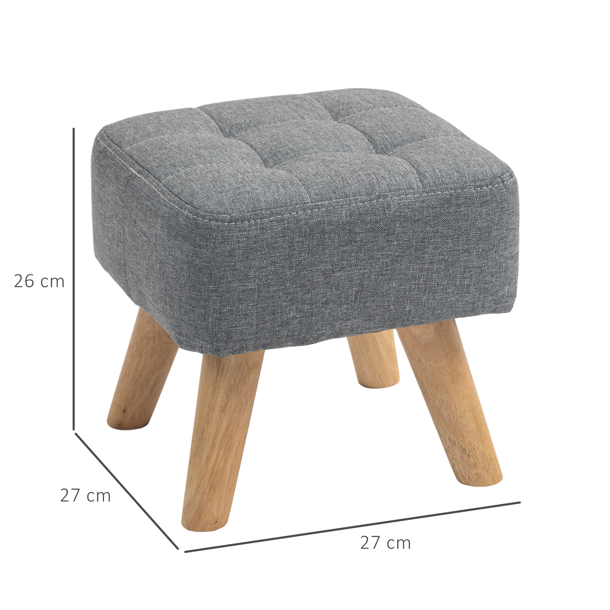 HOMCOM Linen-Look Square Padded Footstool Grey 3