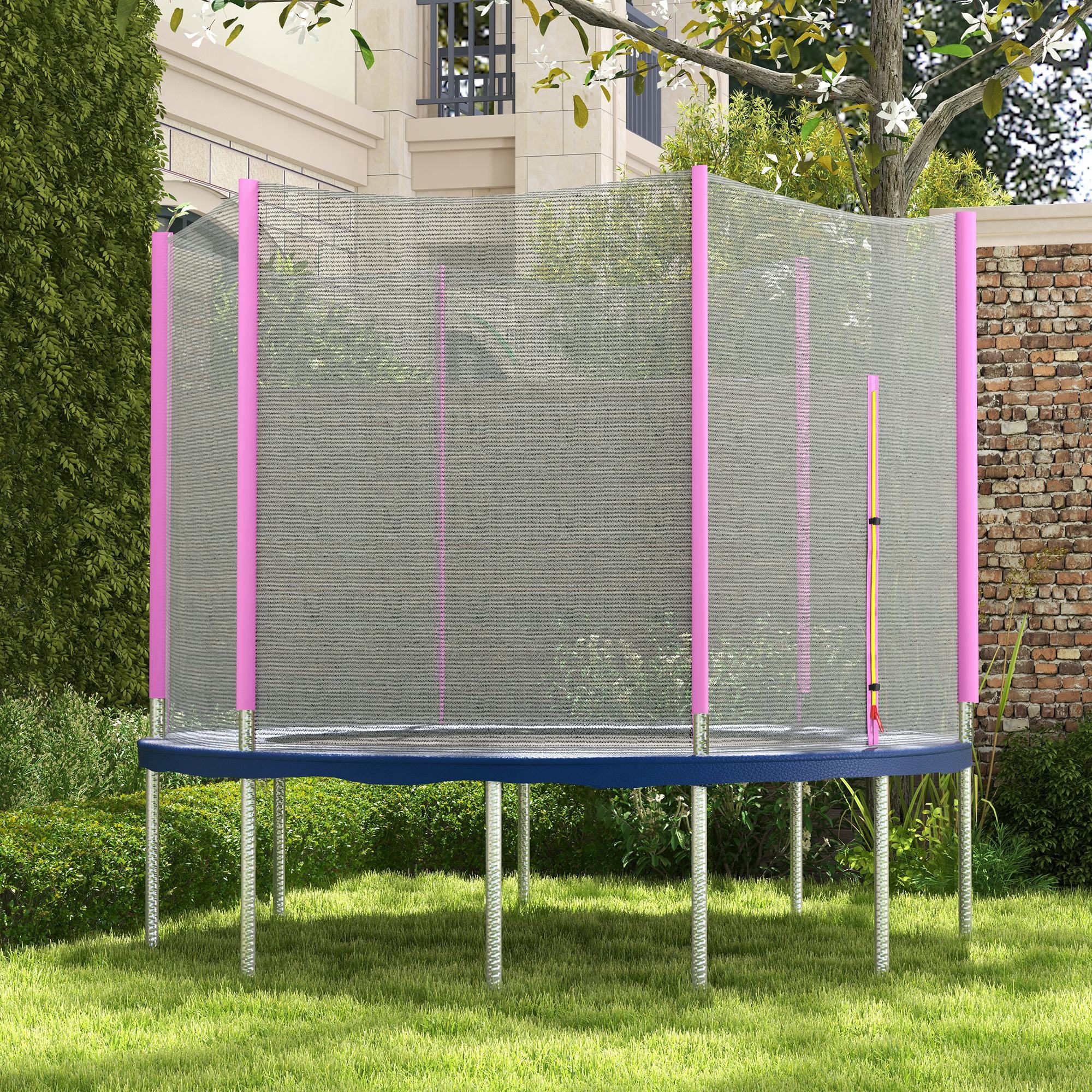 SPORTNOW 10ft Trampoline Net Replacement with 6 Plastic Pole Covers, Weather-Resistant Trampoline Netting Replacement with Zipped Entrance, Poles Not Included, Pink 2