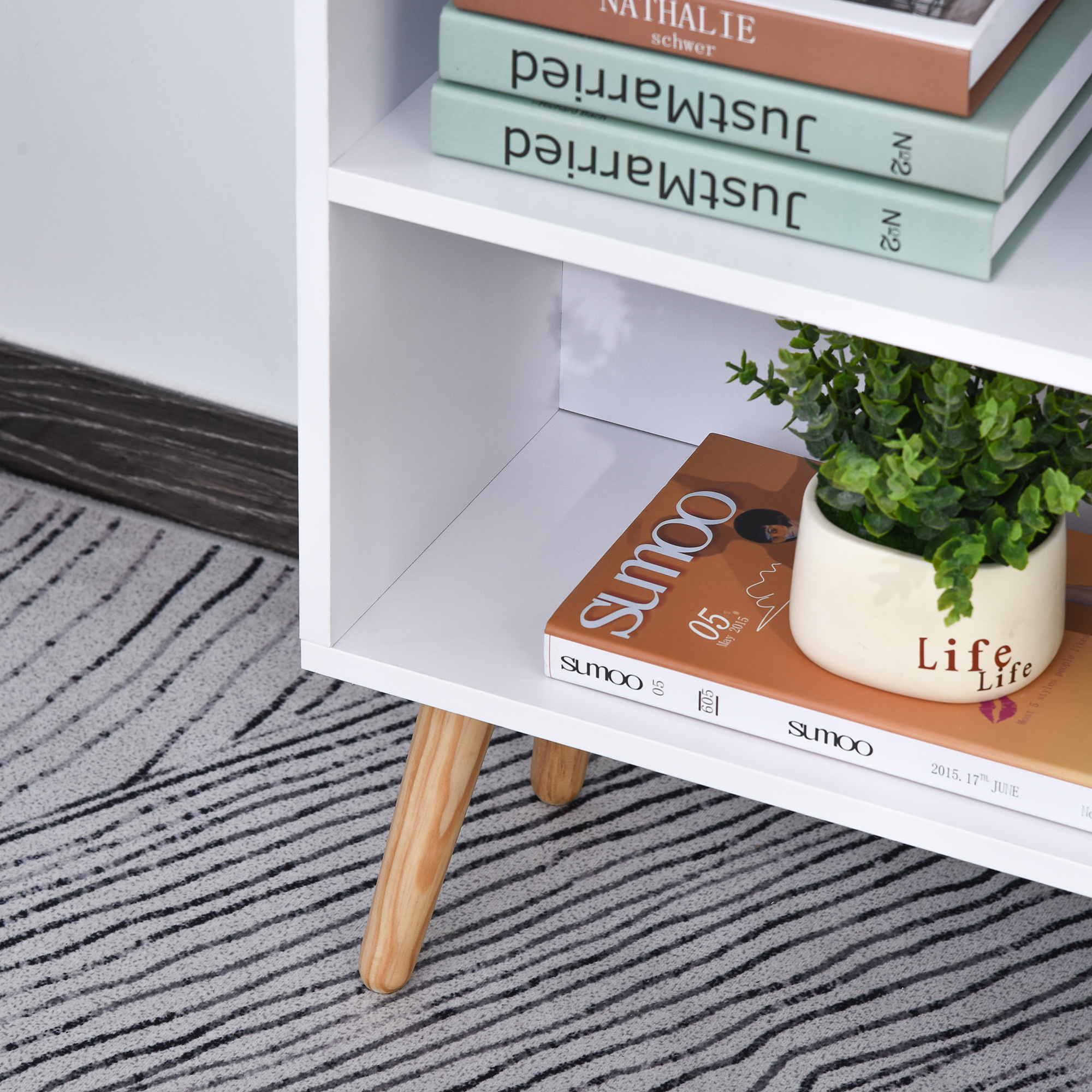 HOMCOM Bookcase, Freestanding Book Shelf with Storage Drawer, 6 Shelves and Wood Legs for Home Office Display, White and Grey, 24D x 60W x 86.8H cm 8