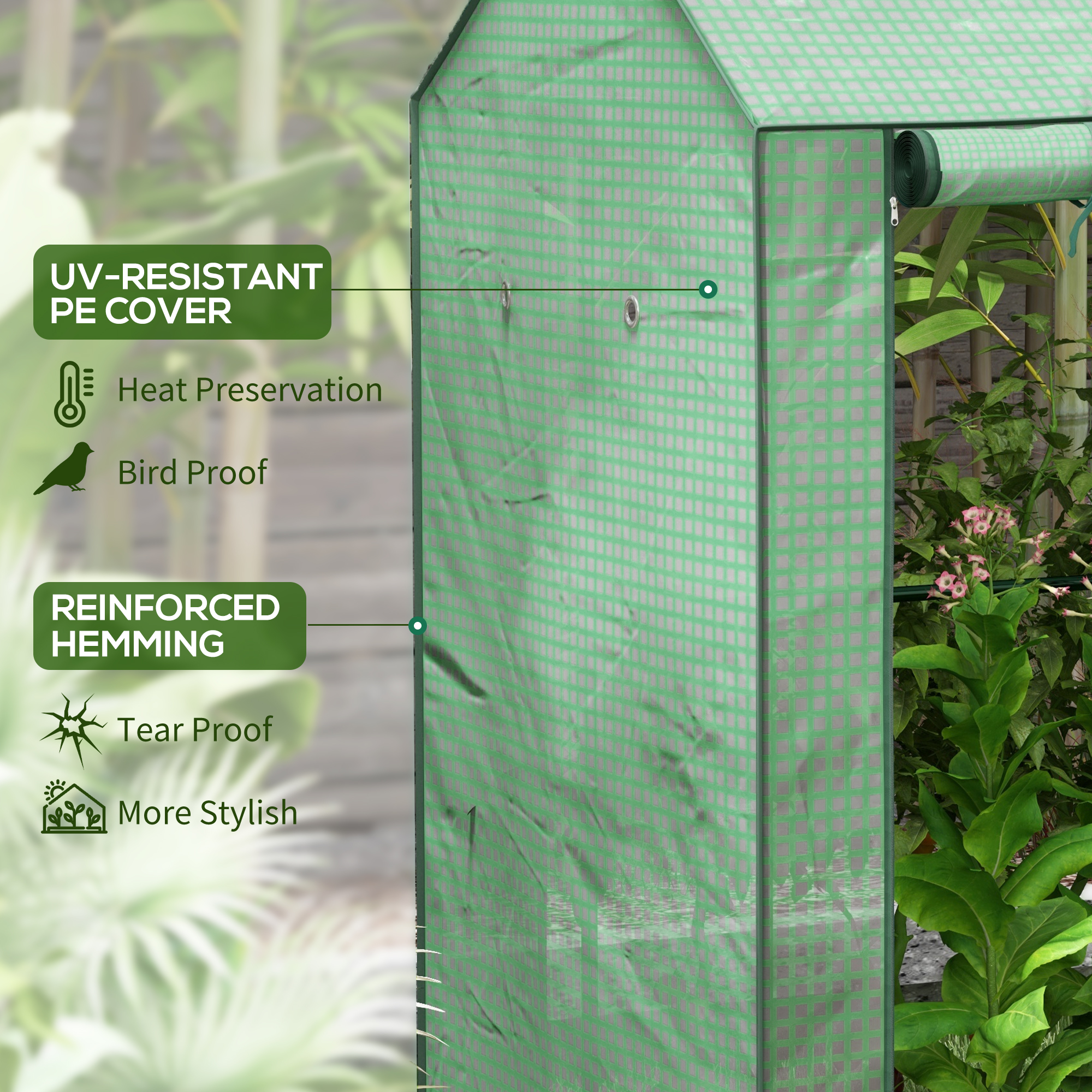 Outsunny Green House, Mini Greenhouse with 2 Roll-up Doors, Vent Holes and Reinforced Cover, 100 x 80 x 150cm 5