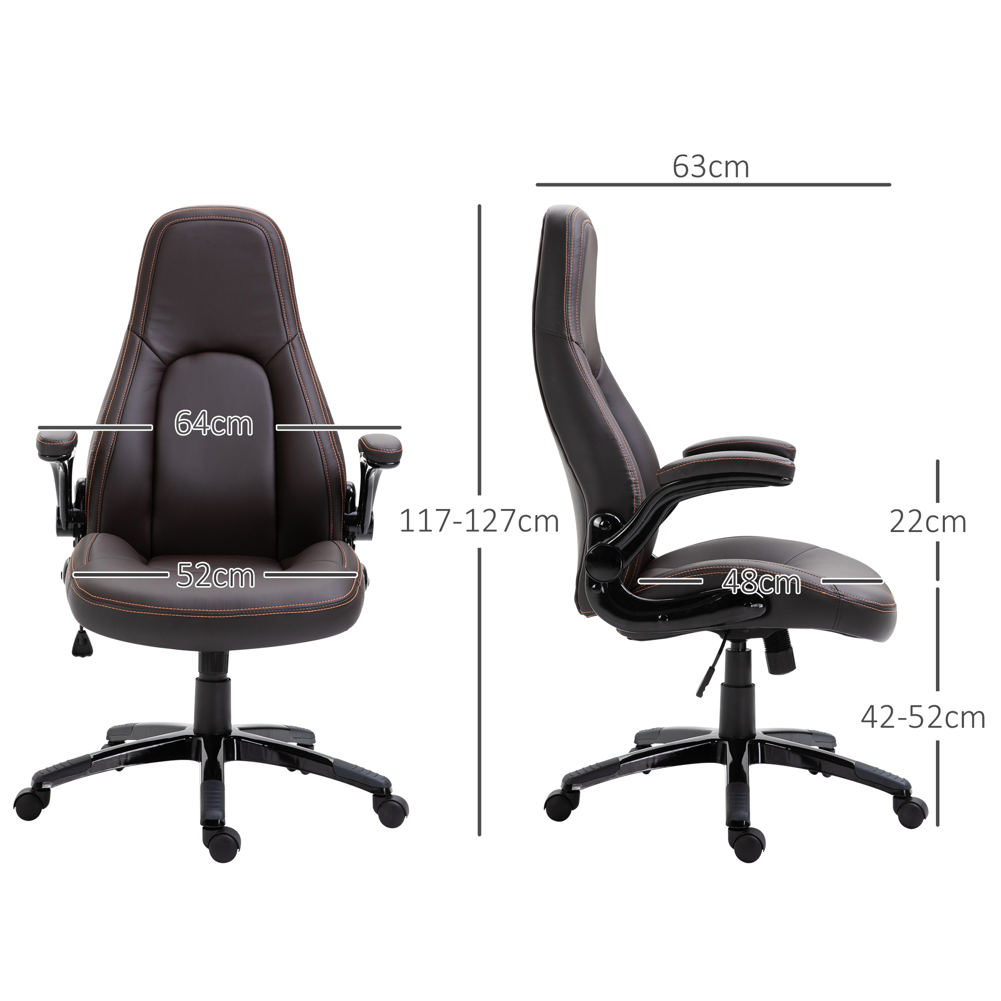 Vinsetto Computer Gaming Chair, PU Leather Office Chair, Swivel Desk Chair with Adjustable Arms and Height, Padded Armrest and Seat, Rolling Wheels, Coffee 3