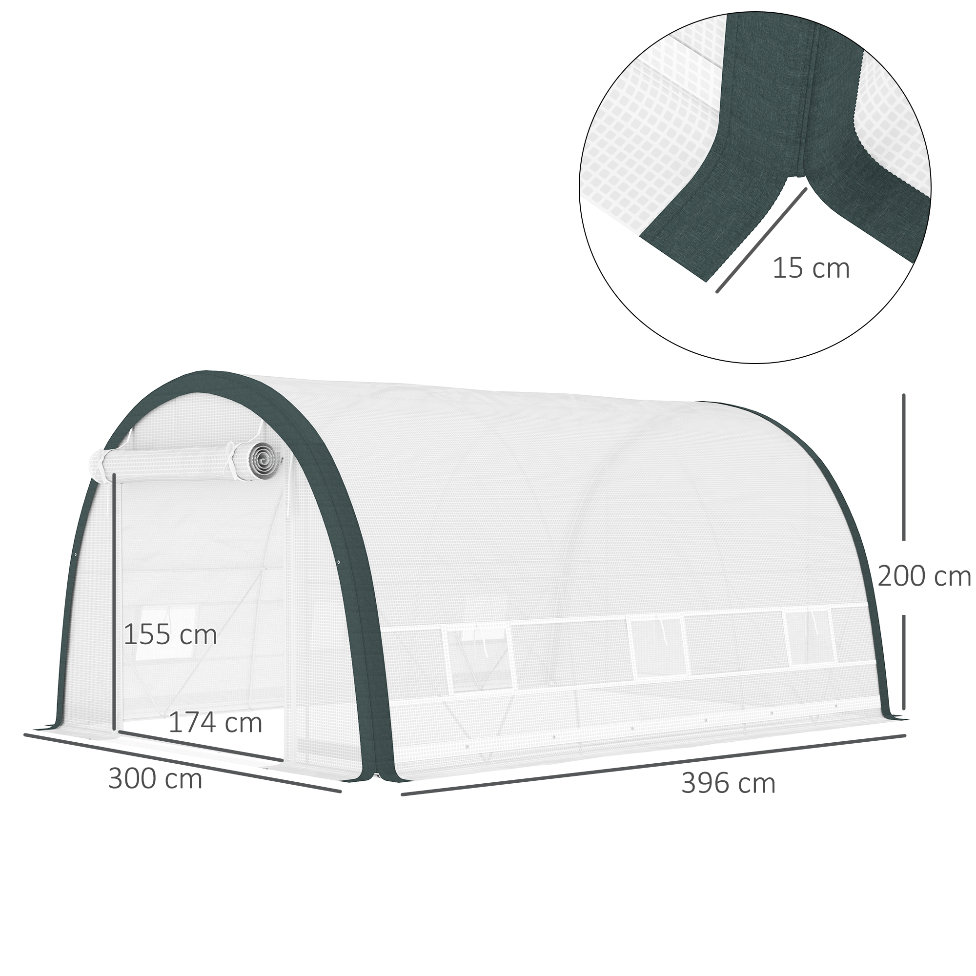 Outsunny 4 x 3(m) Walk-In Tunnel Greenhouse, with Accessories White 3