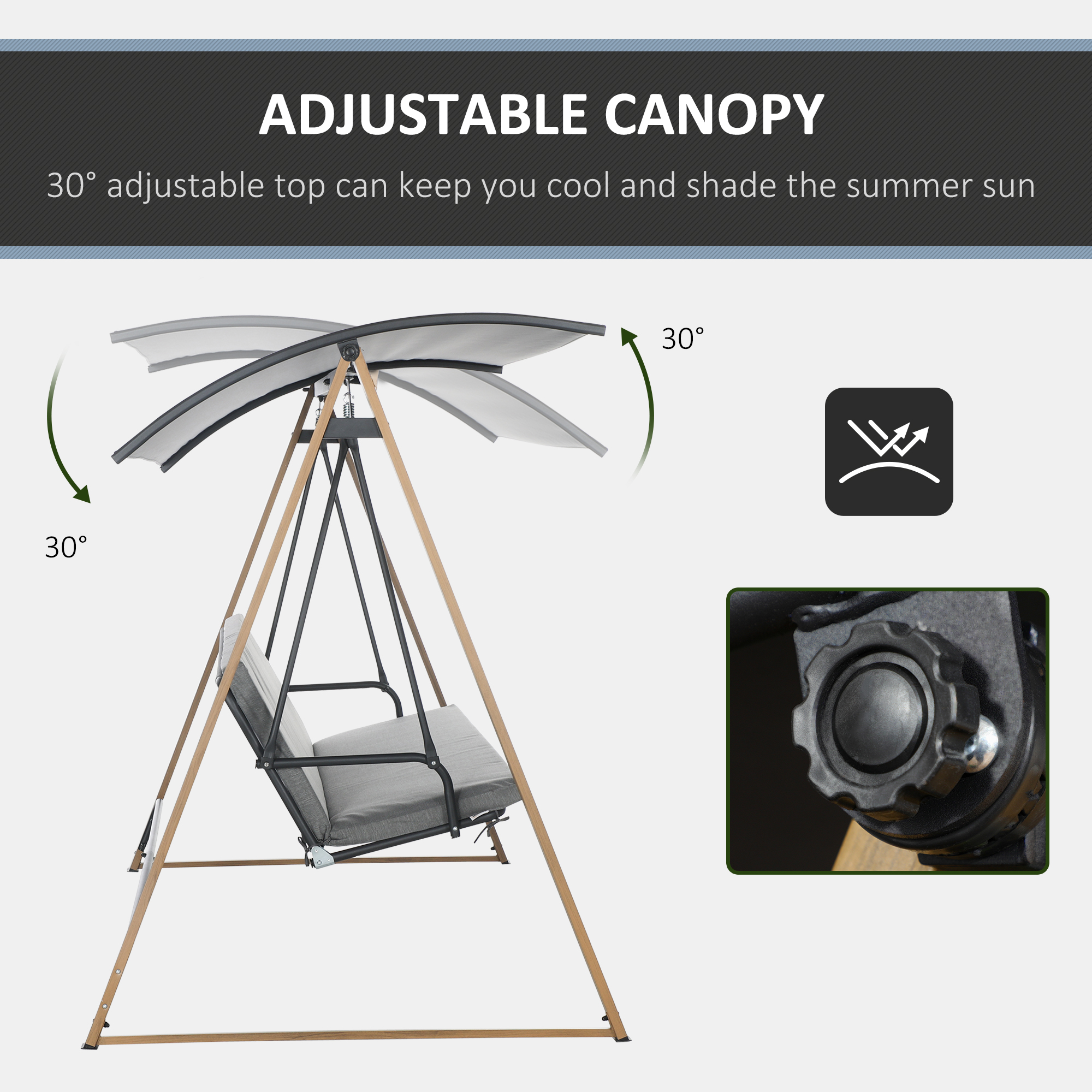 Outsunny 3 Seater Swing Chair, Garden Swing Bench with Adjustable Canopy, Cushioned Seat and Weather Resistant Steel Frame for Patio, Yard 5