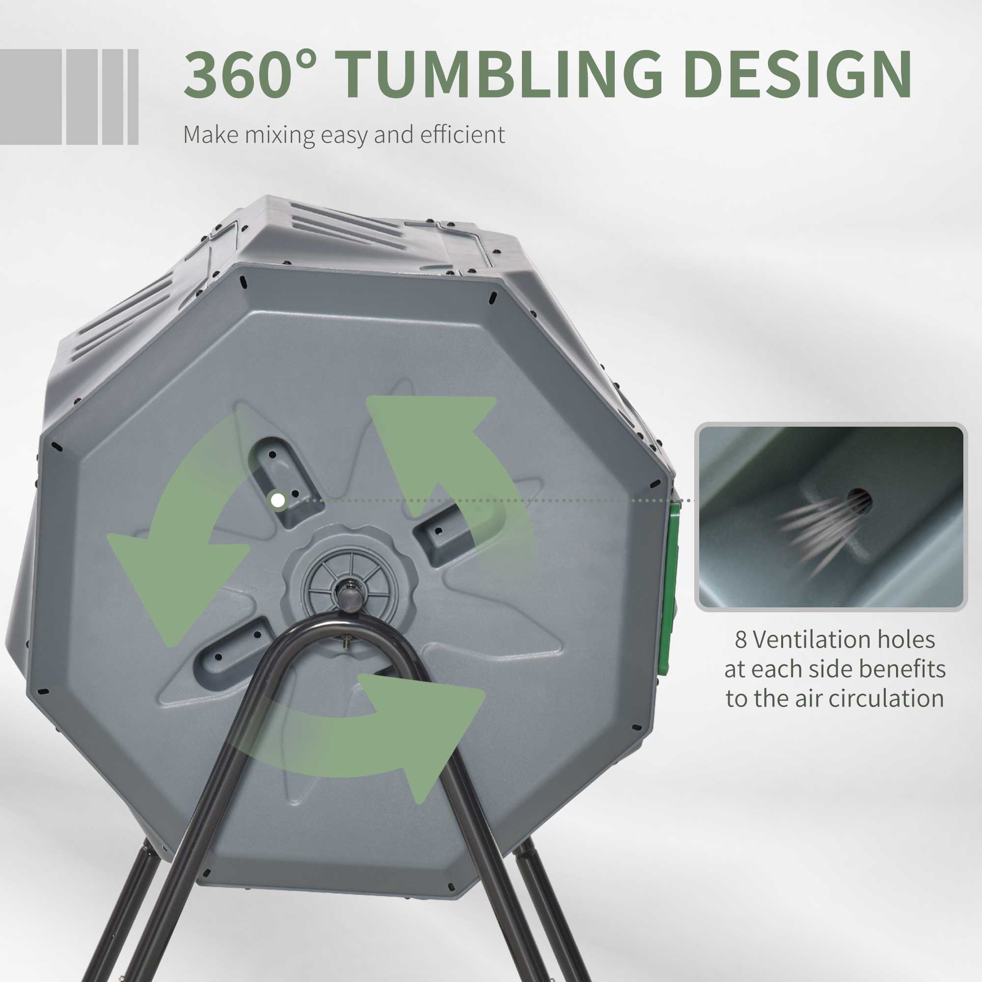 Outsunny 160L 360° Rotating Dual Chamber Composter Grey 4