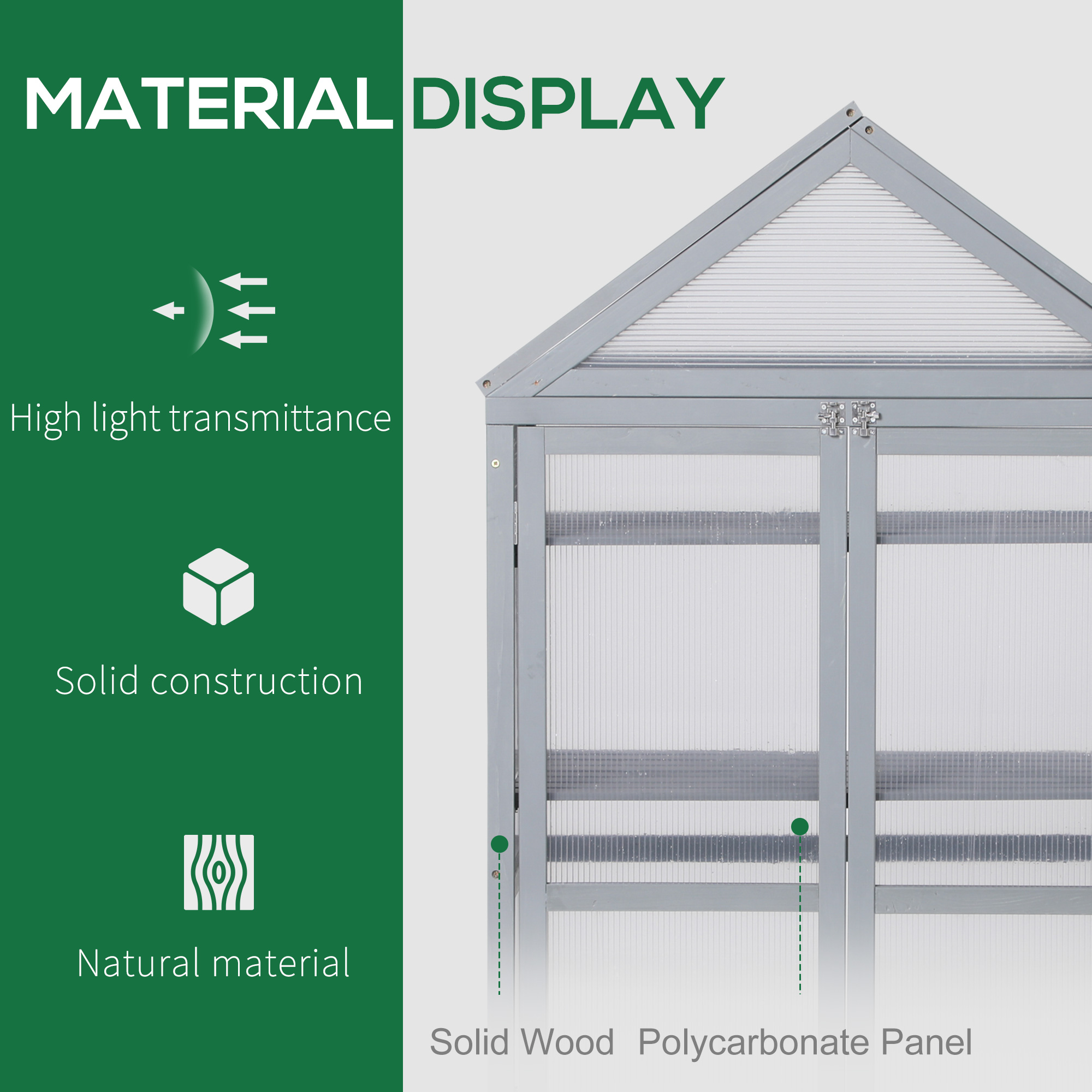 Outsunny Garden Cold Frame Polycarbonate Greenhouse with Adjustable Shelves, Double Doors, Openable Top Covers, Grow House for Flower Vegetable Plants, 80 x 47 x 138cm, Grey 4