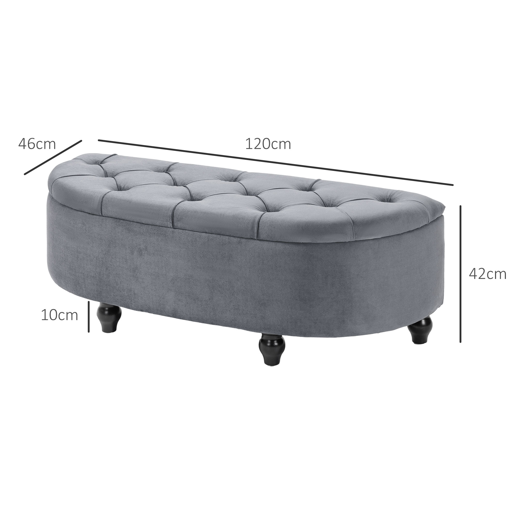 HOMCOM Velvet-Feel Half Circle Storage Ottoman Dark Grey 3
