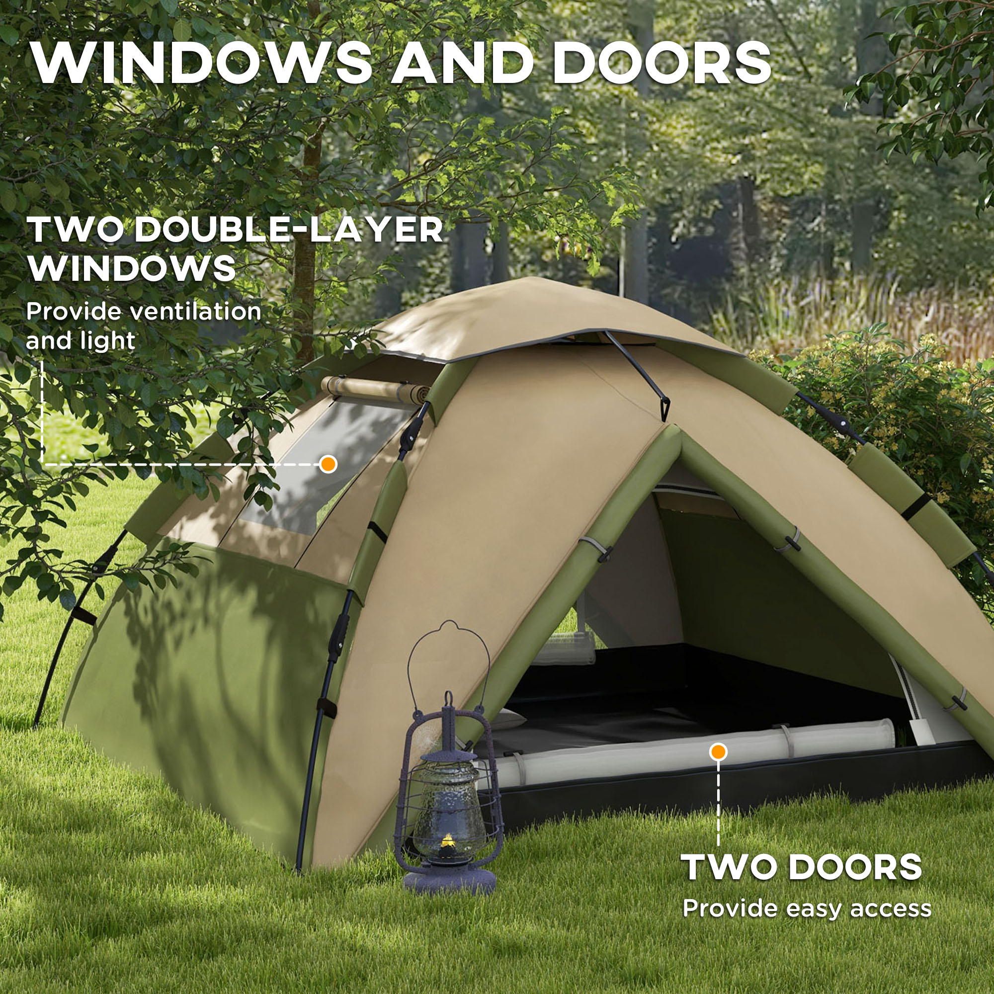 Outsunny Two-Man One Room Camping Tent, with Accessories Dark Green 6