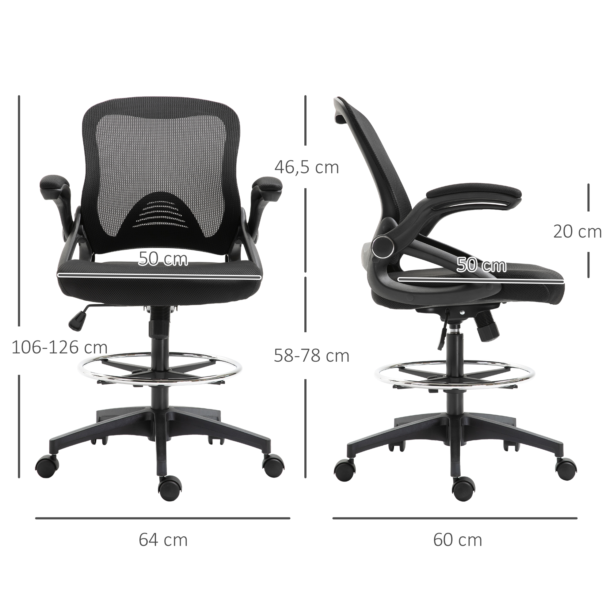 Fauteuil De Bureau Ergonomique HOMCOM – Hauteur Et Repose-pieds Réglables, Tissu élastique, Charge 120 Kg