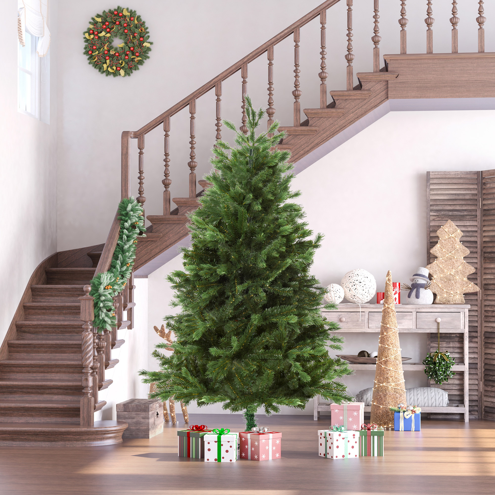 Albero Di Natale Artificiale HOMCOM 180cm Con 696 Rami, Base Pieghevole, Aspetto Realistico