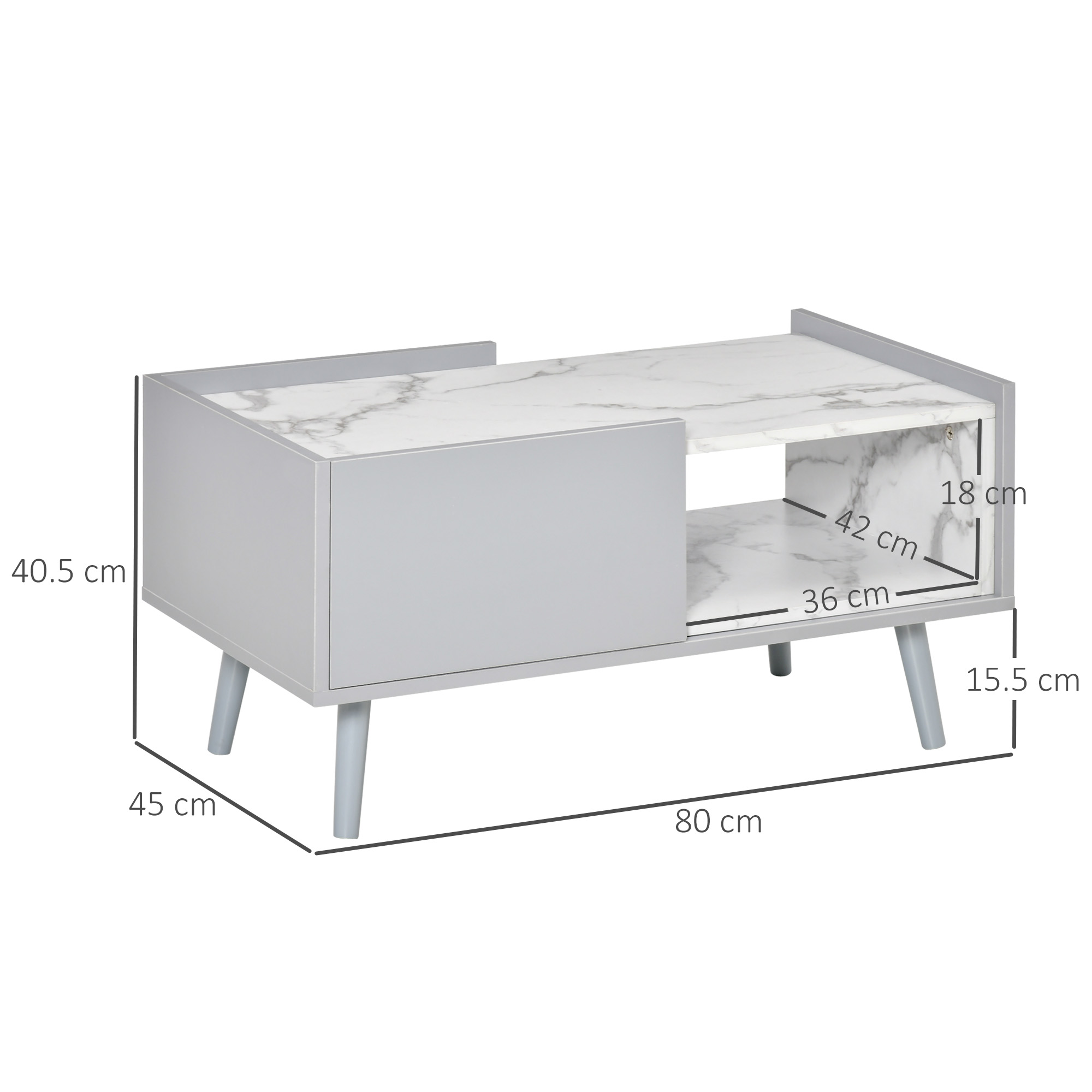 HOMCOM White Coffee Table with Faux Marble Top, 2-Tier Wood Center Table Sofa Table with Storage Drawer and Shelf for Home Living Room Reception Room 3