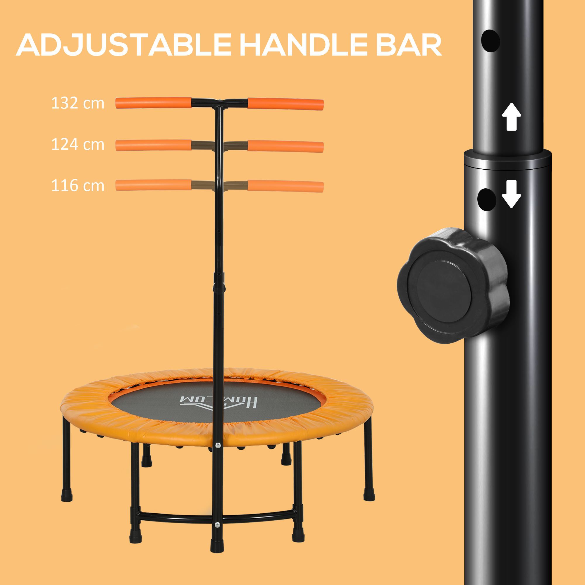 HOMCOM 40" Fitness Trampoline with Adjustable Handle, Rebounder Trampoline, Mini Jumper for Indoor Exercise Workout, Orange 4
