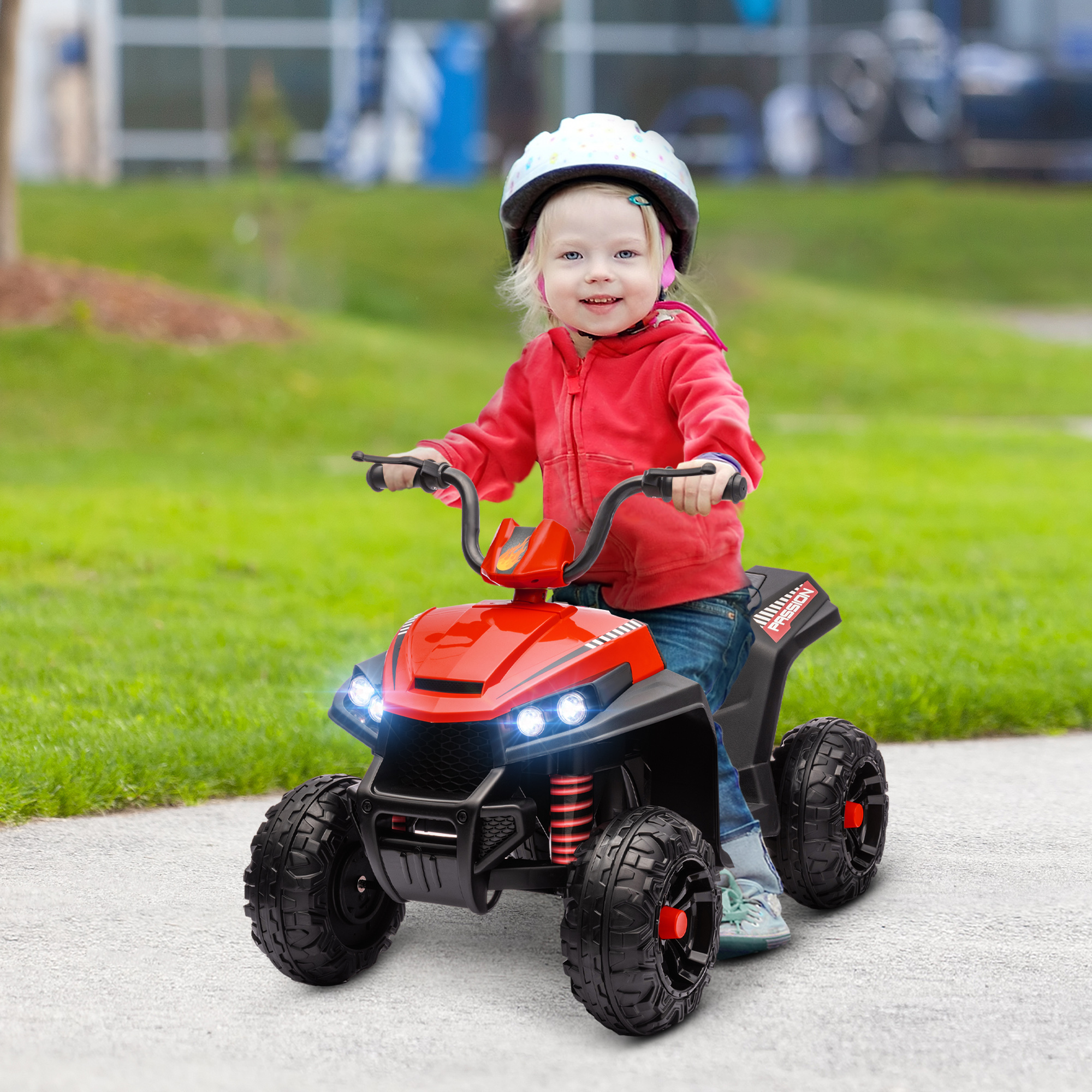 AIYAPLAY 12V Kids Electric Quad Bike w/ Spring Suspension System, Forward, Backward, LED Light, Music, MP3, Red 2