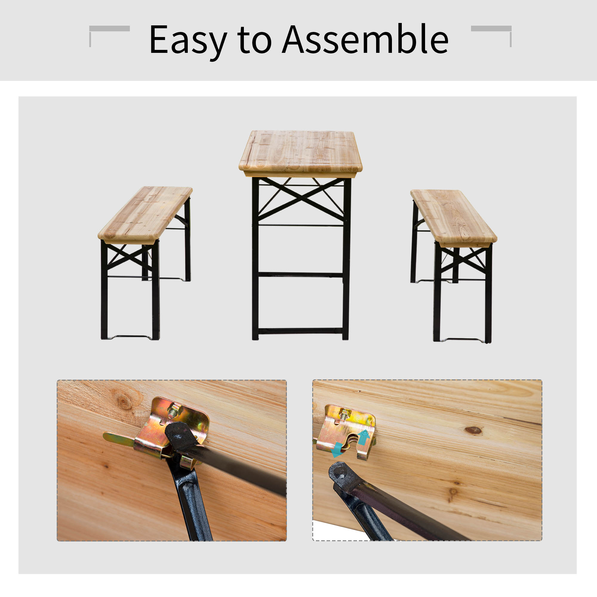 Outsunny Portable Folding Camping Picnic Table and Bench Set Garden BBQ Chairs Stools Trestle Wooden Wood (120cm(L) x 25cm(W) x 46cm(H)) 5