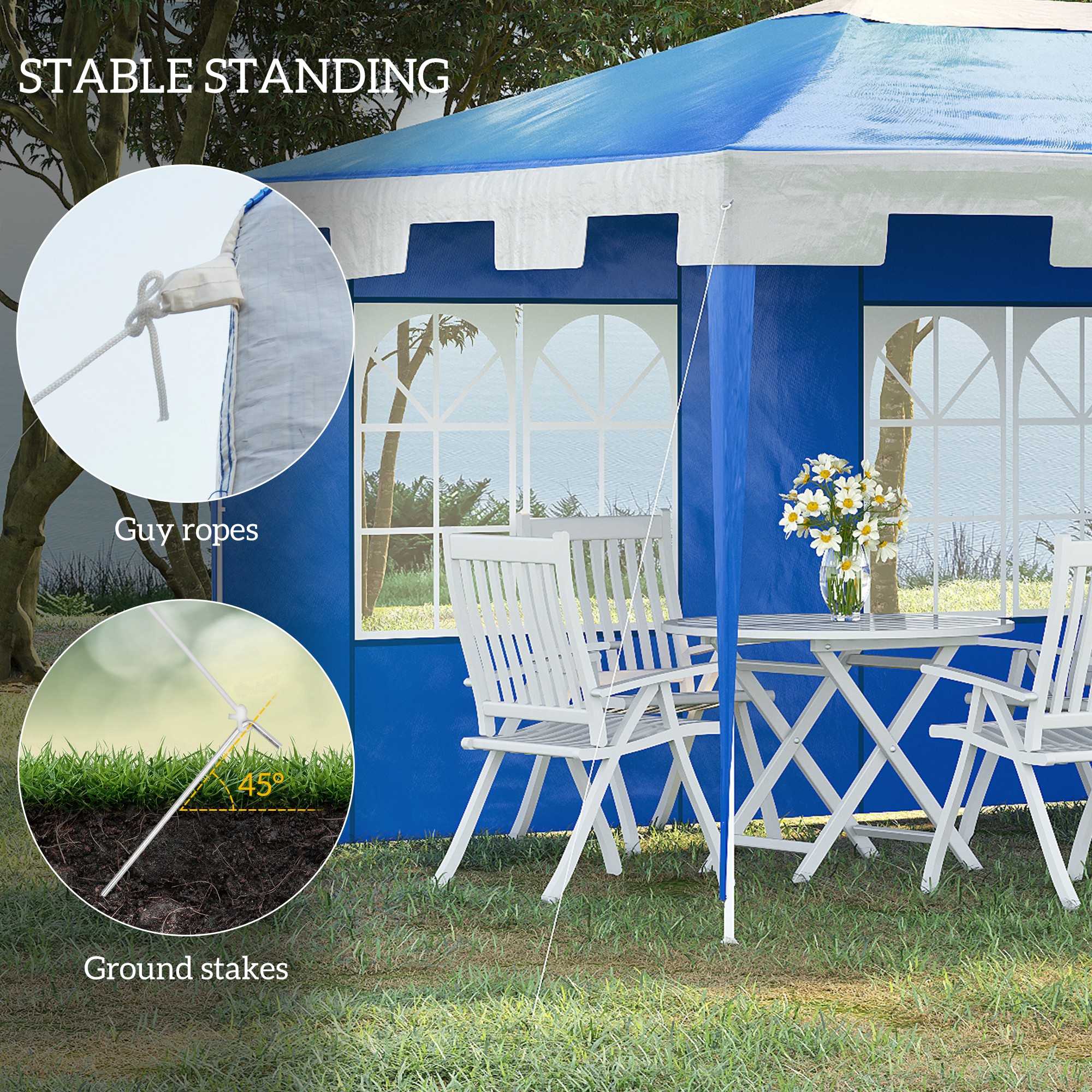 Outsunny 3 x 4 m Garden Gazebo Shelter Marquee Party Tent with 2 Sidewalls for Patio Yard Outdoor, Blue 6
