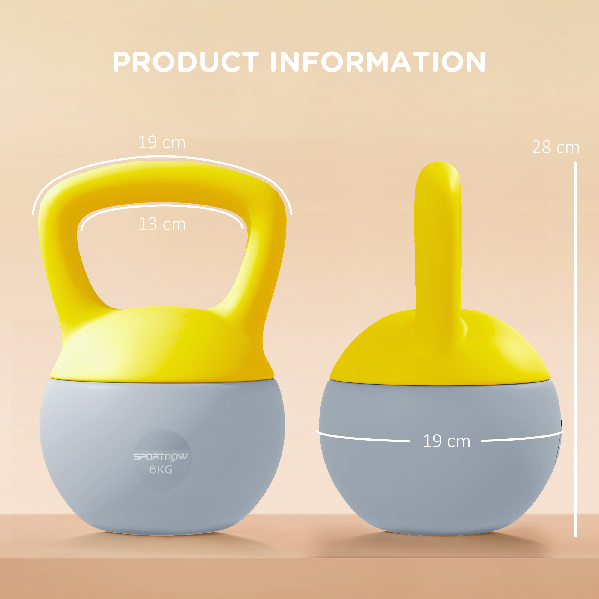 SPORTNOW 6KG Soft Kettlebell, Kettlebell with Non-Slip Handle for Home Gym, Weight Lifting, Strength Training, Yellow/Grey 3
